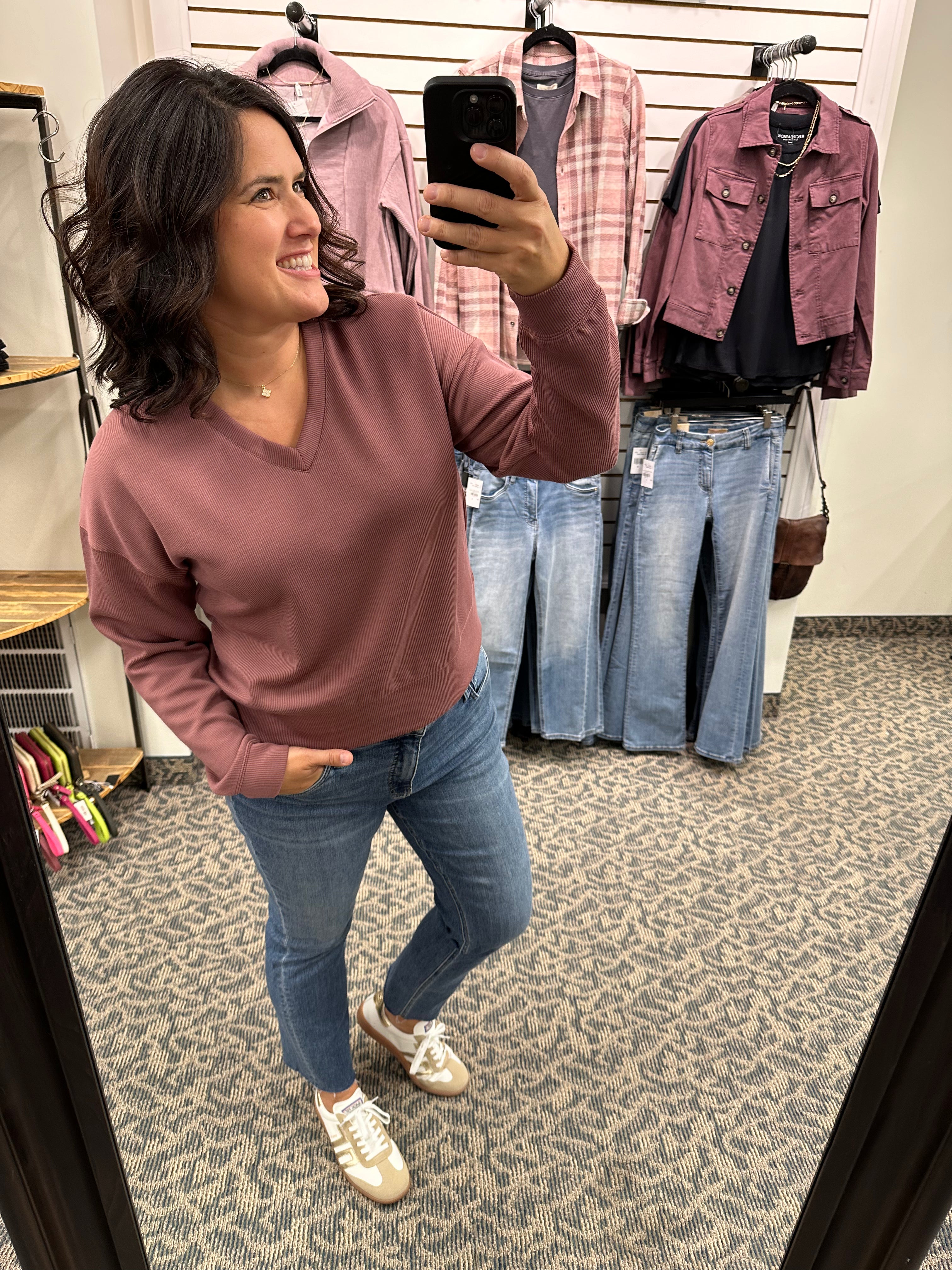 Rose Rib Martina V-Neck Pullover Top - Sweatshirt THREAD & SUPPLY