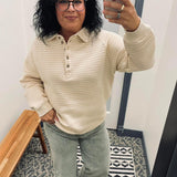Taupe Striped Button Sweatshirt Top - Sweatshirt WISHLIST