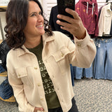 Oatmeal Ribbed Button Down Shacket Outerwear- Jackets STACCATO