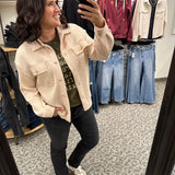 Oatmeal Ribbed Button Down Shacket Outerwear- Jackets STACCATO
