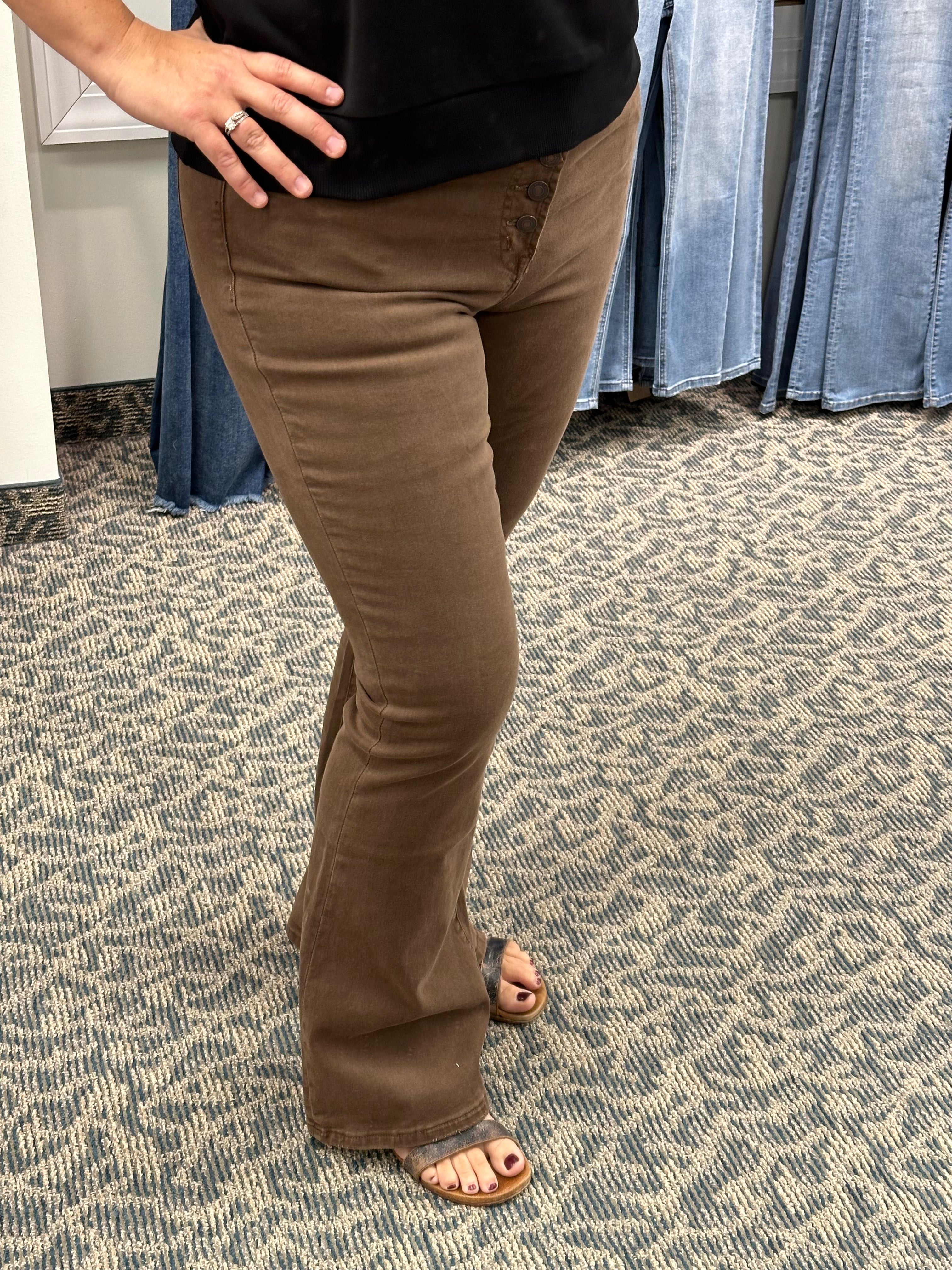 Brown High Rise Flare (Mica) Bottom- Pants MICA DENIM