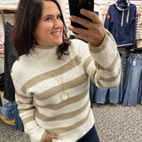 Taupe Striped Button Detail Sweater Top - Sweater HEM & THREAD