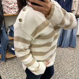 Taupe Striped Button Detail Sweater Top - Sweater HEM & THREAD