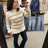 Taupe Striped Button Detail Sweater Top - Sweater HEM & THREAD