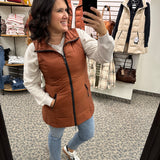 Long Terracotta Down Vest Outerwear - Vest Anorak