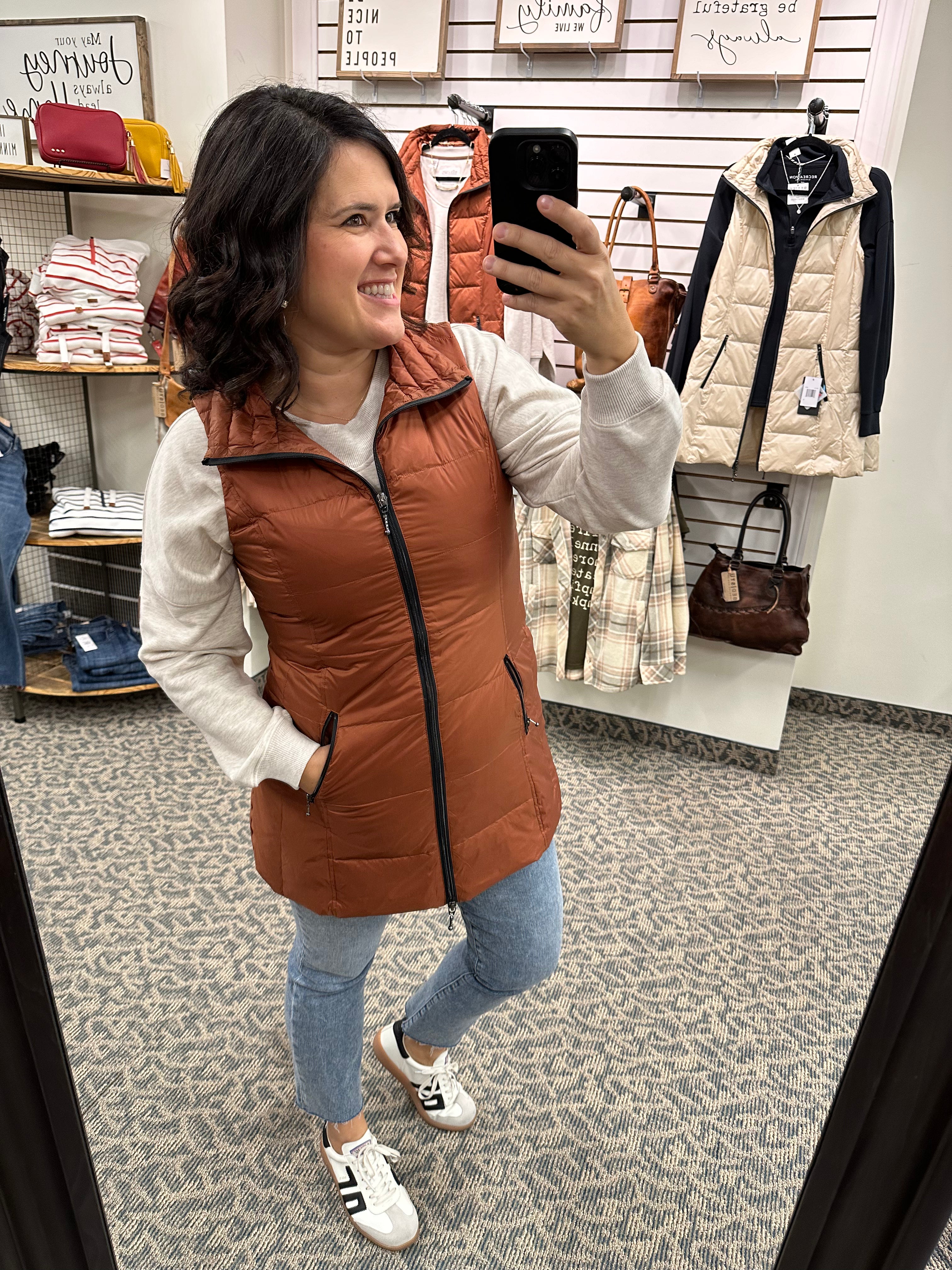 Long Terracotta Down Vest Outerwear - Vest Anorak