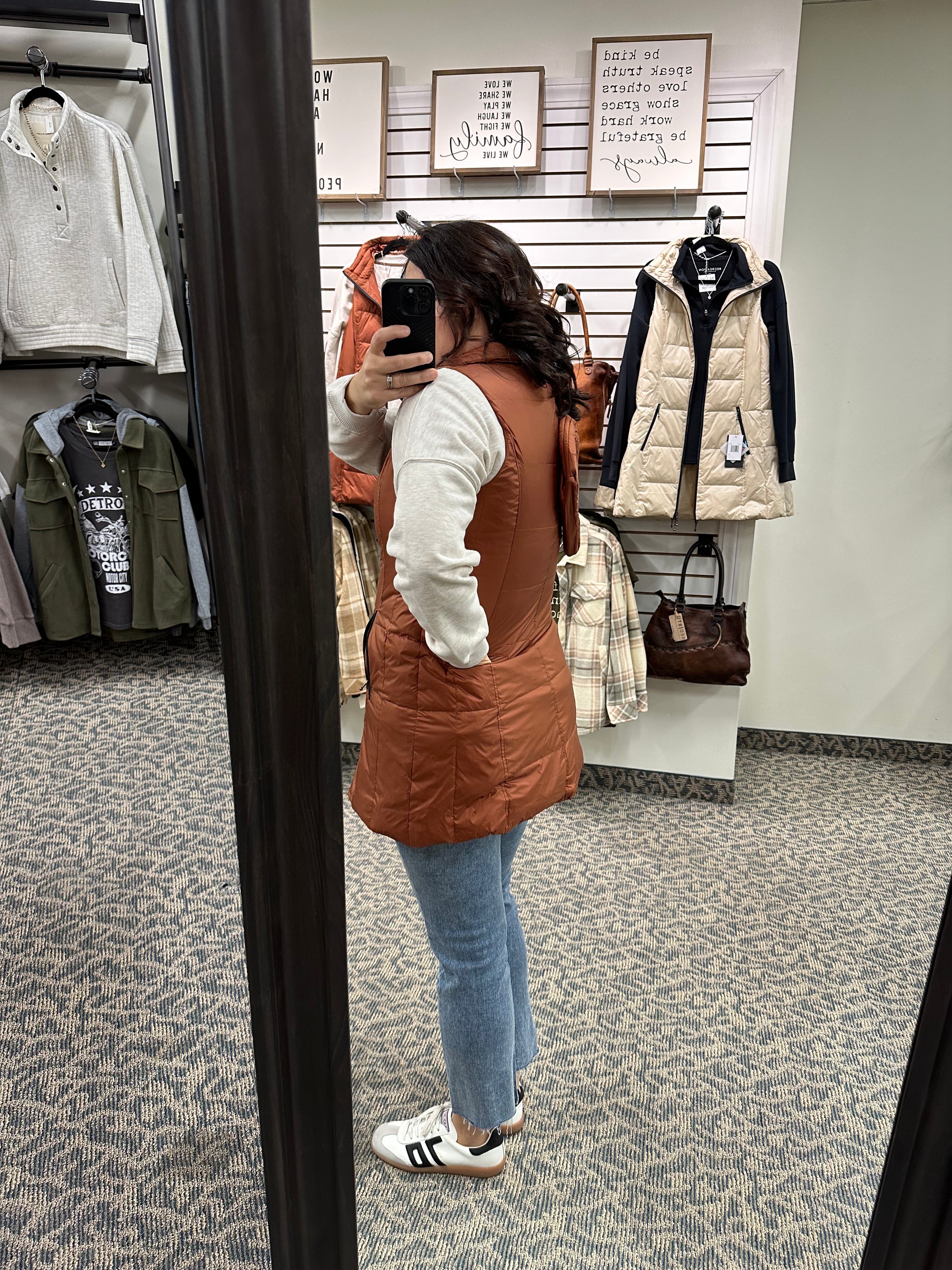 Long Terracotta Down Vest Outerwear - Vest Anorak