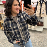 Navy Plaid Sweeney Knit Shacket Outerwear- Jackets FLAG AND ANTHEM