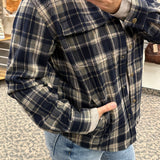 Navy Plaid Sweeney Knit Shacket Outerwear- Jackets FLAG AND ANTHEM
