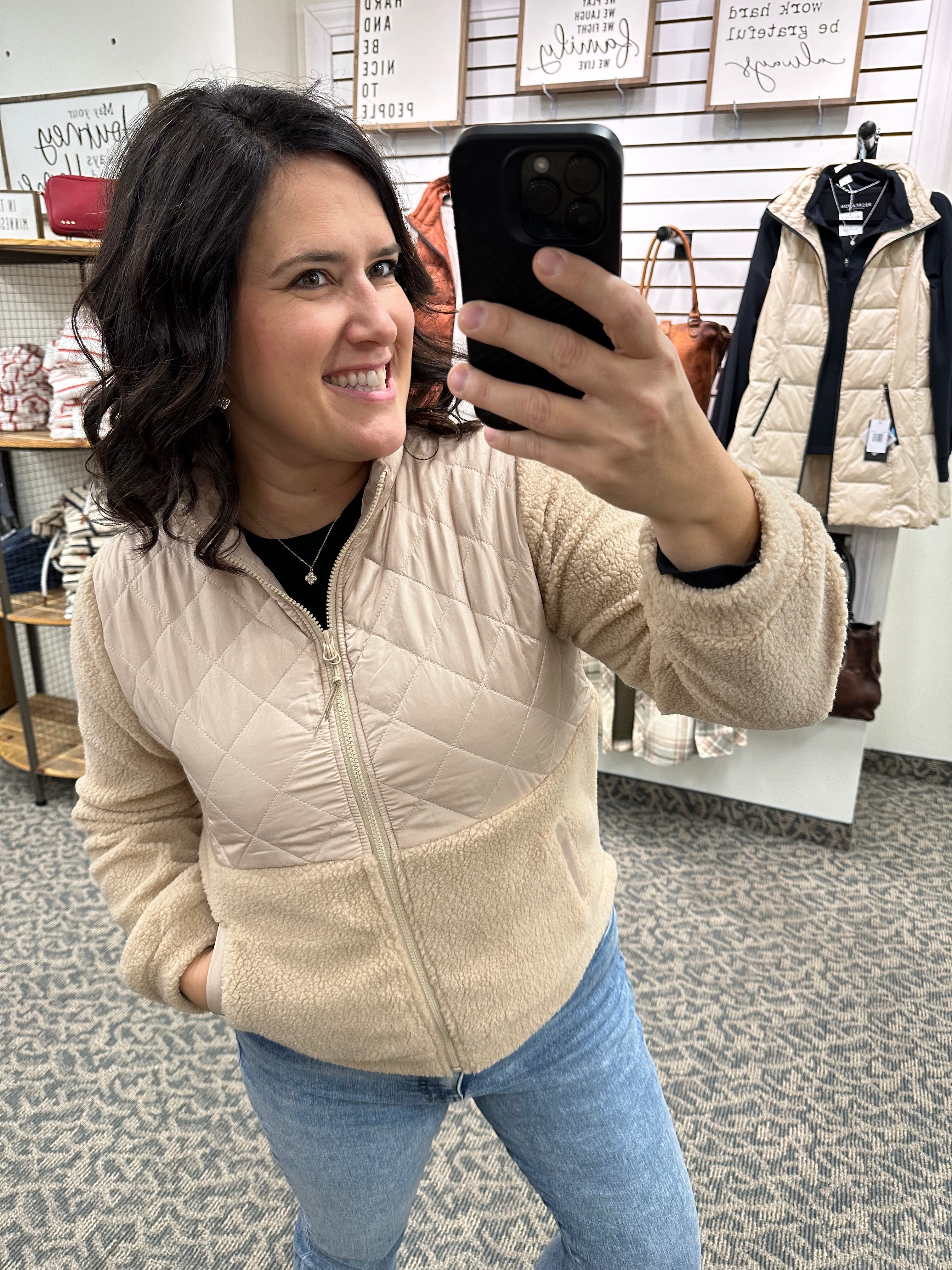 Tan Quilted Fleece Jacket Outerwear- Jackets STACCATO