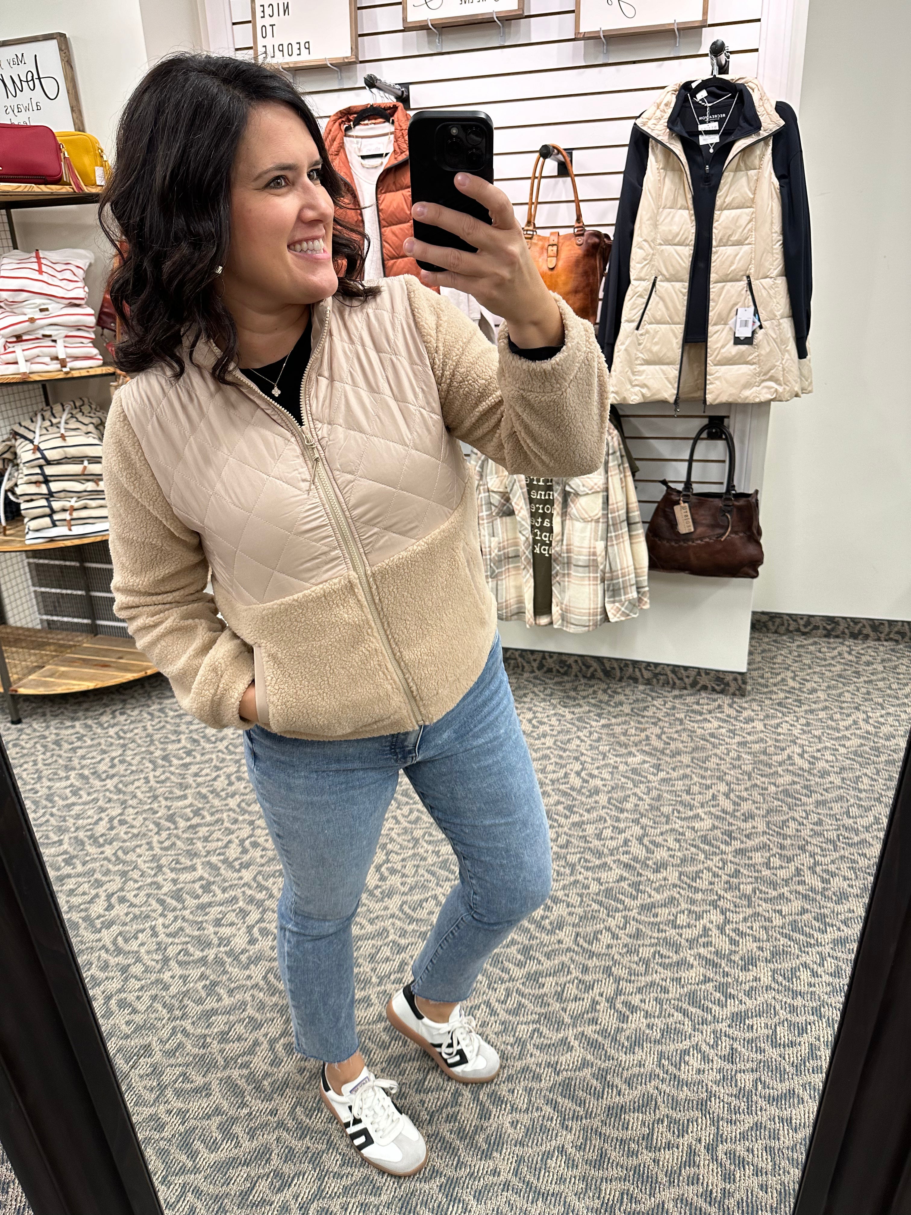 Tan Quilted Fleece Jacket Outerwear- Jackets STACCATO