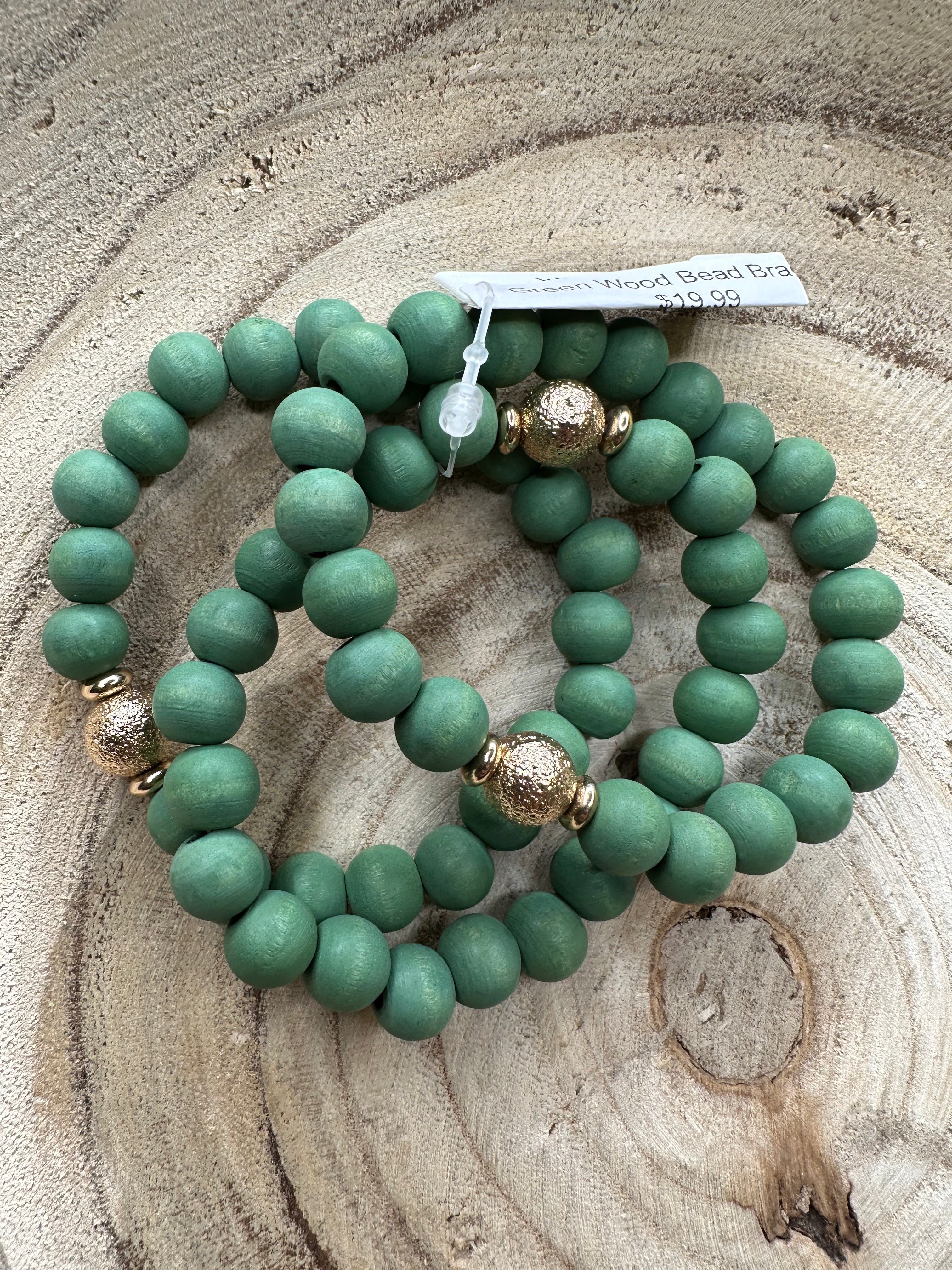 Green Wood Bead Bracelet Jewelry- Bracelets WHAT'S HOT