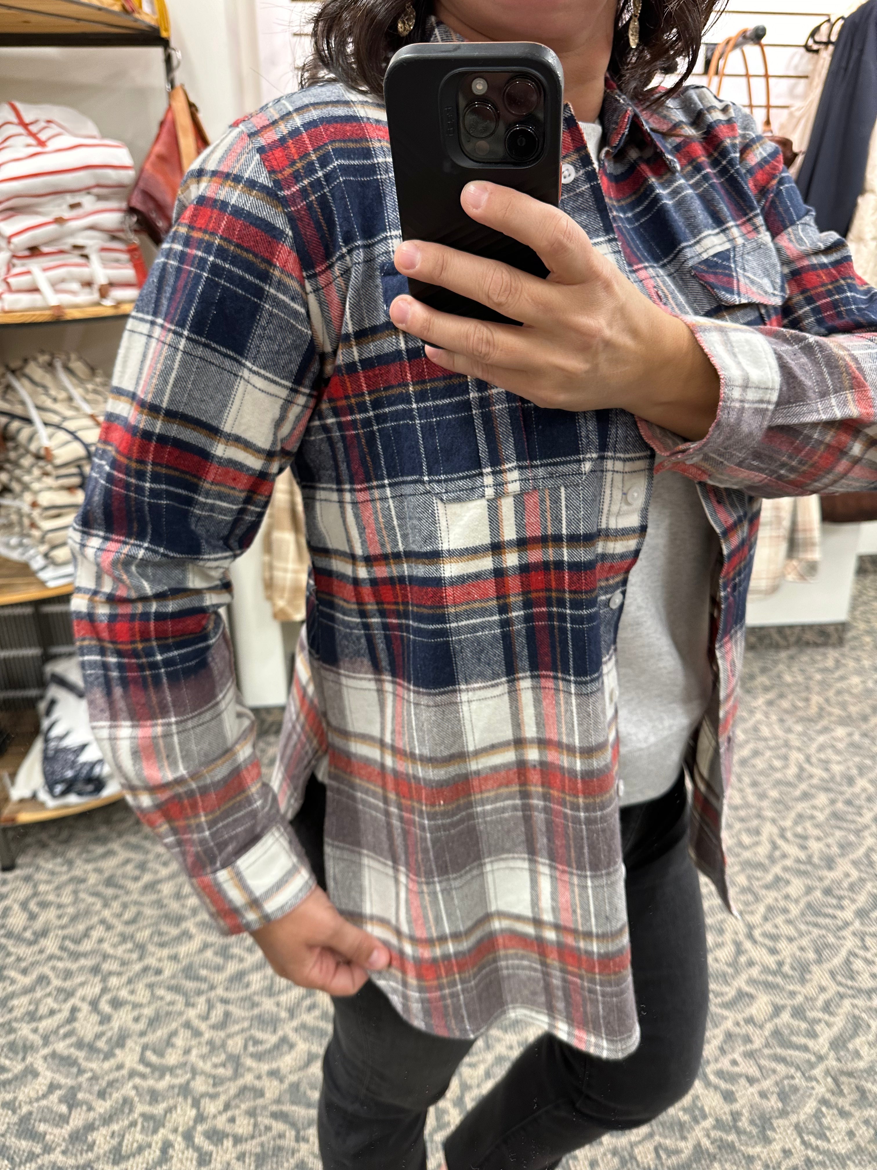 Navy Red Cream Marlee Plaid Tops - Button Ups PANACHE
