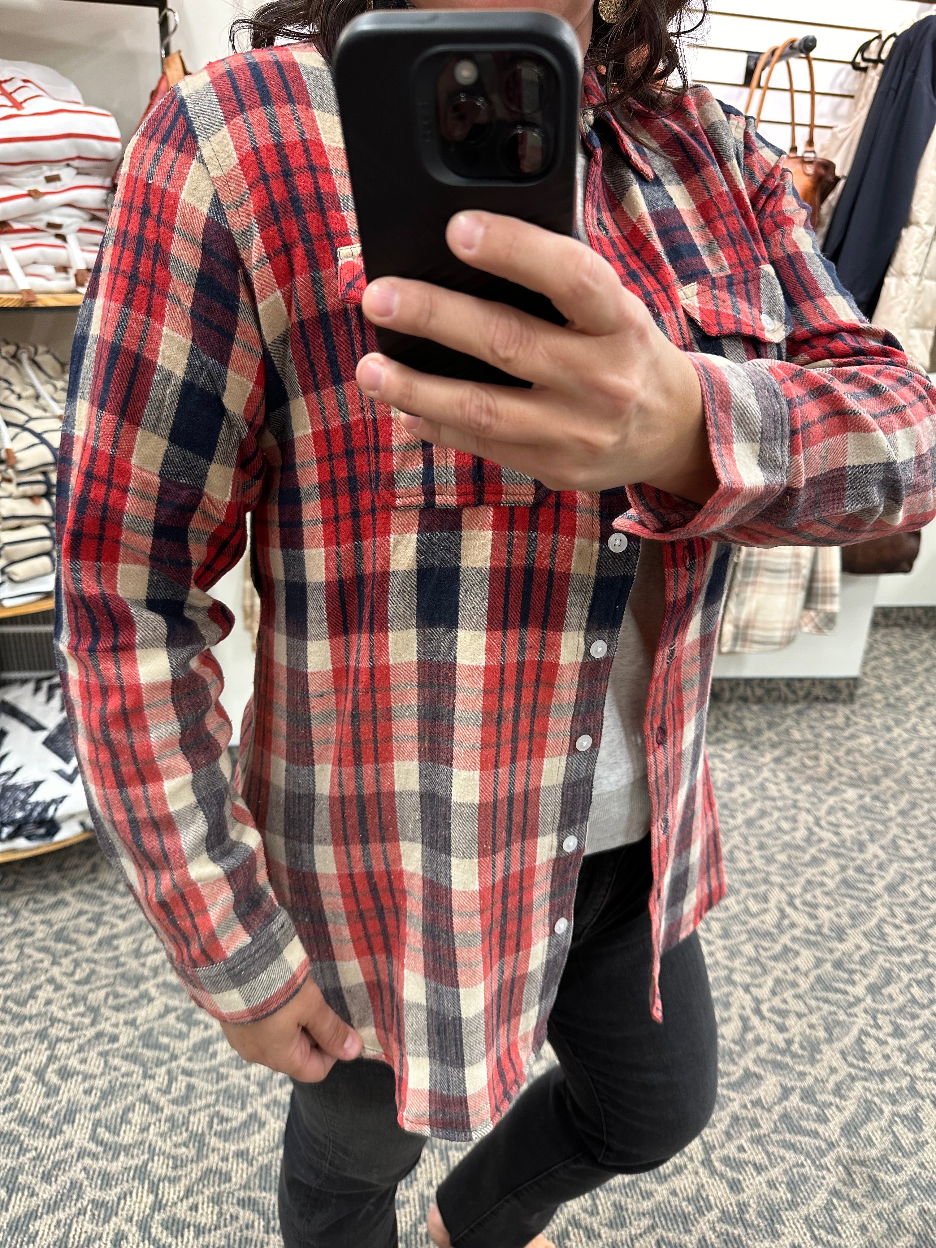 Red Navy Tan Marlee Plaid Tops - Button Ups PANACHE
