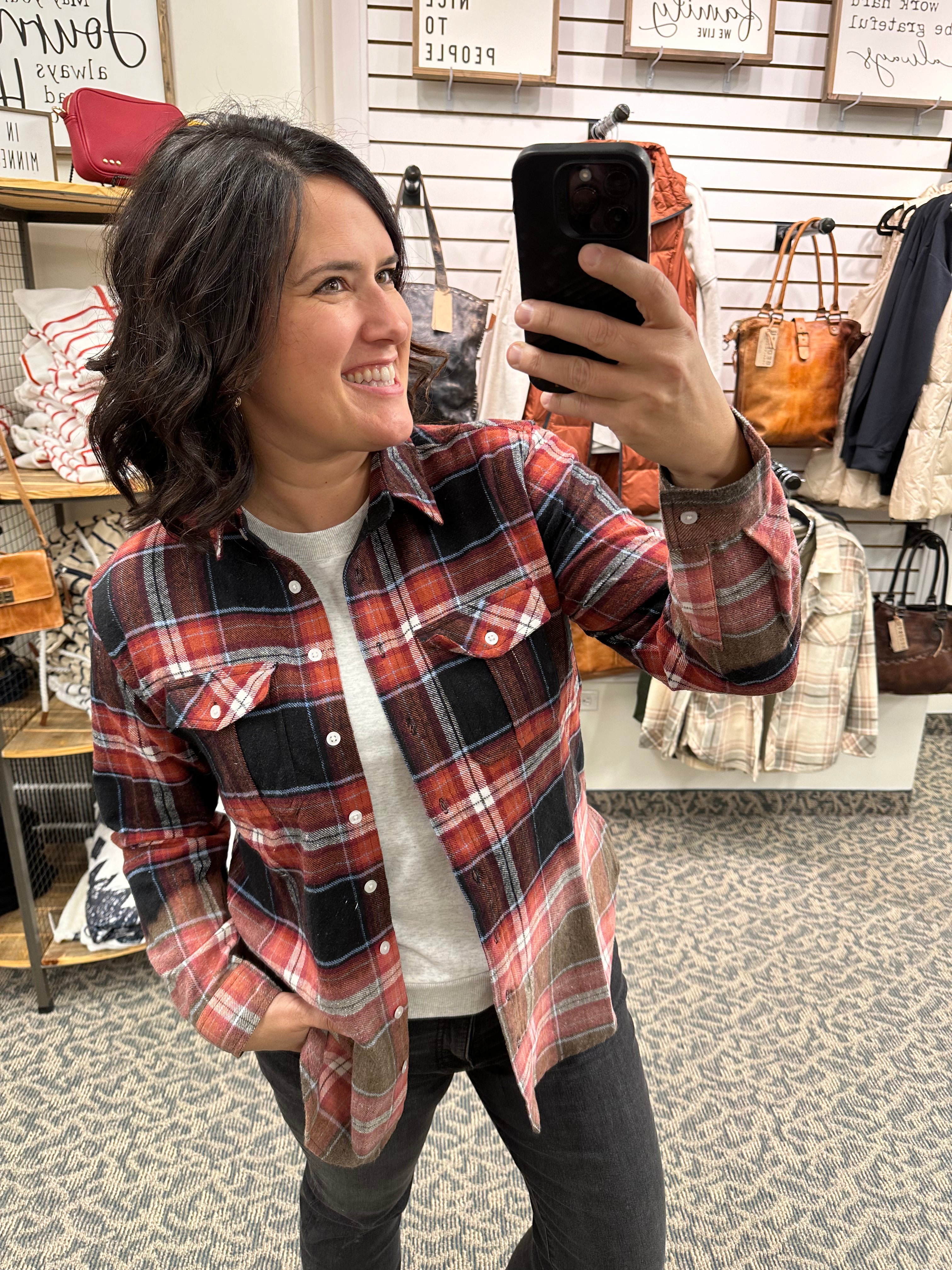 Black Rust Blue Marlee Plaid Tops - Button Ups PANACHE