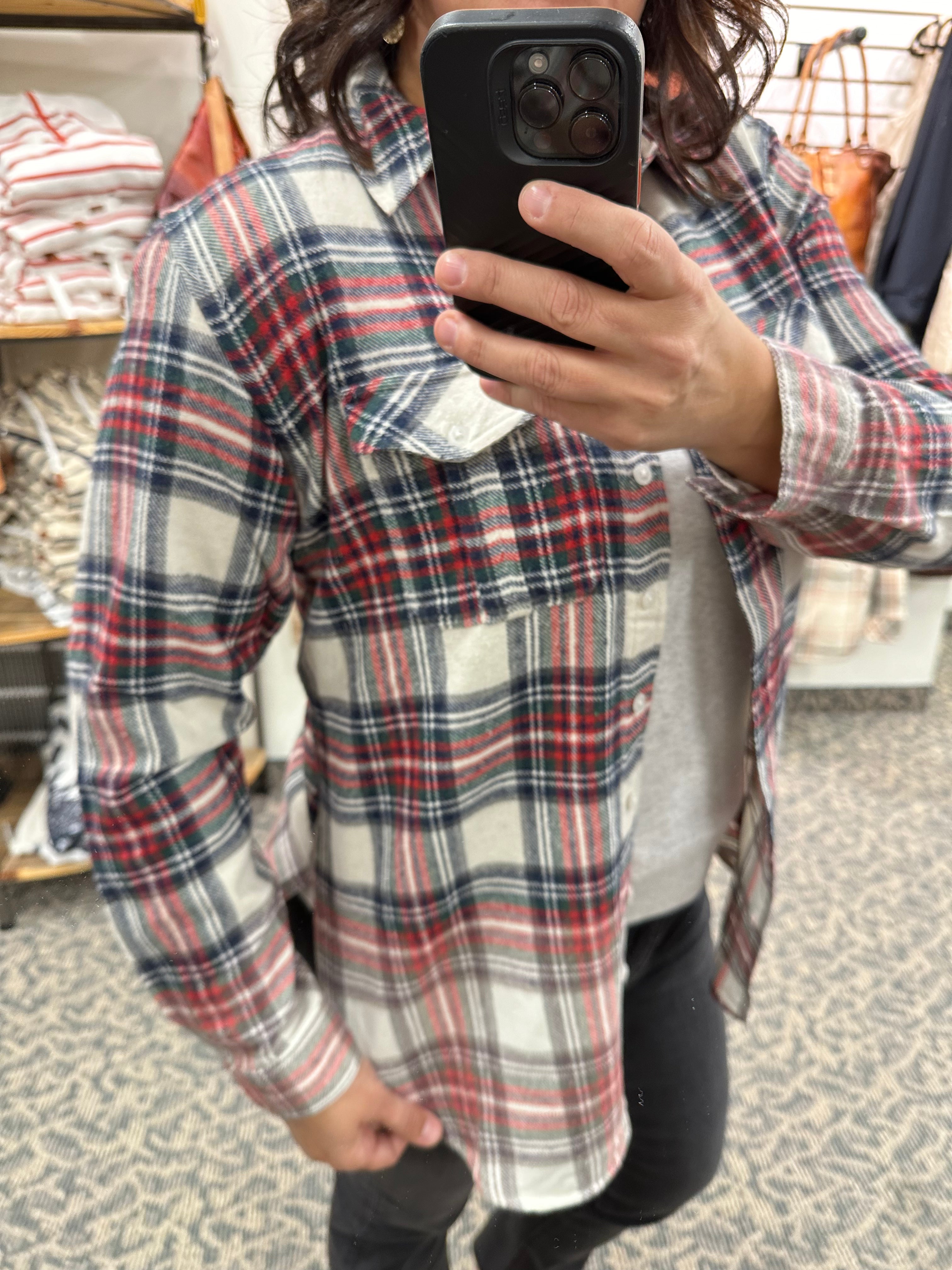 Cream Navy Red Green Marlee Plaid Tops - Button Ups PANACHE