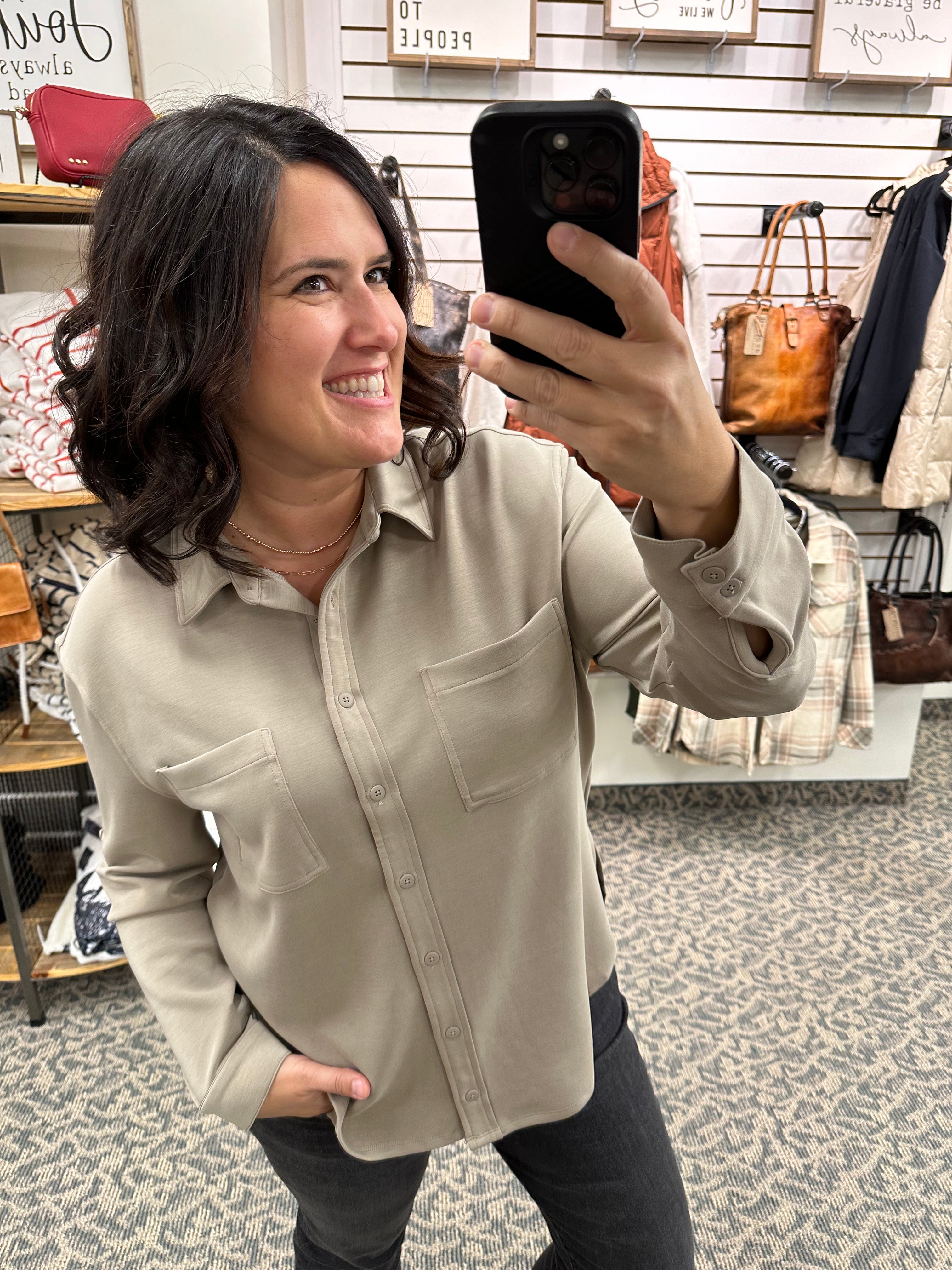 Alaia Taupe Button Down Shirt Tops - Button Ups RD International