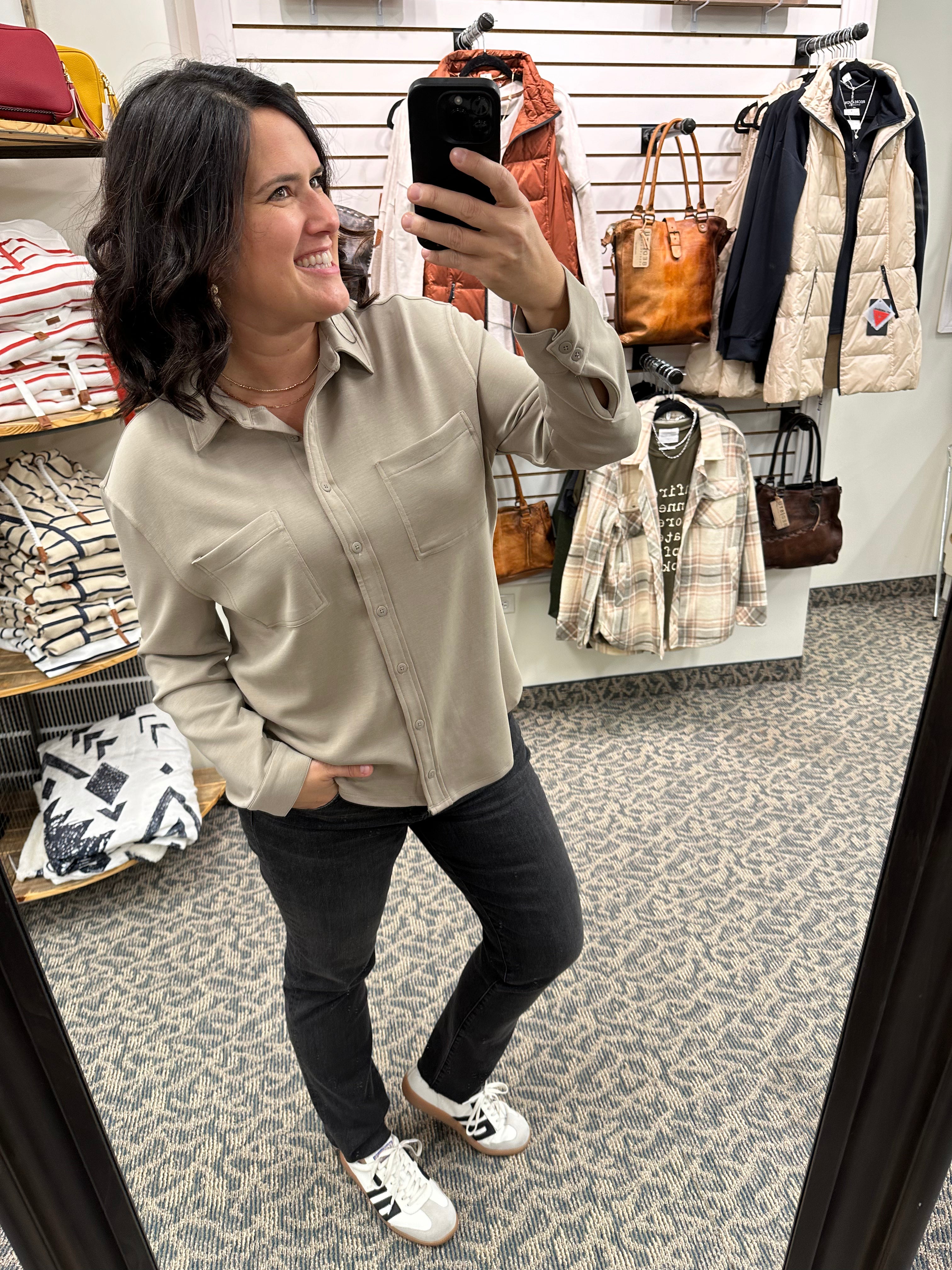 Alaia Taupe Button Down Shirt Tops - Button Ups RD International