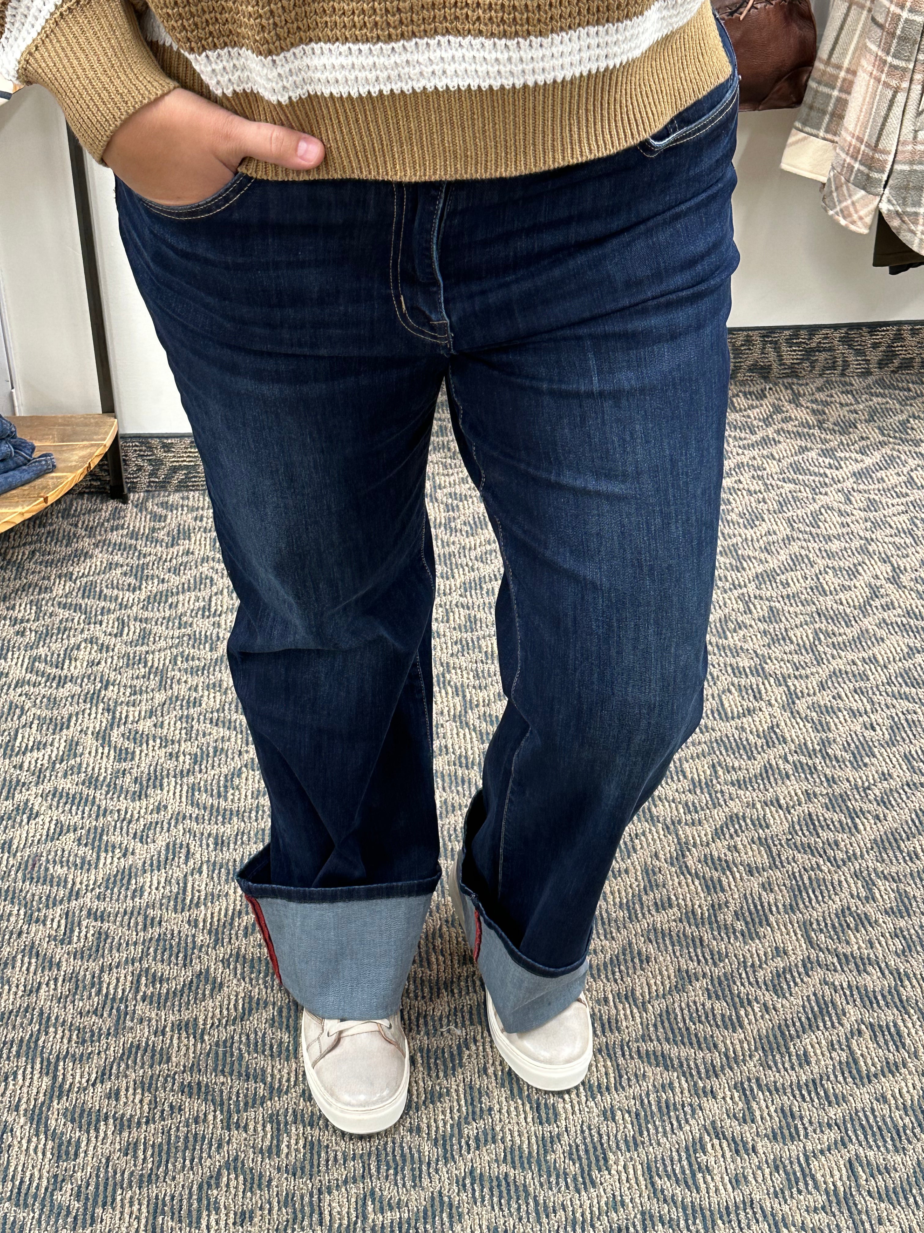 Dark Blue Wide Leg w/cuff (Mica) Bottom- Pants MICA DENIM