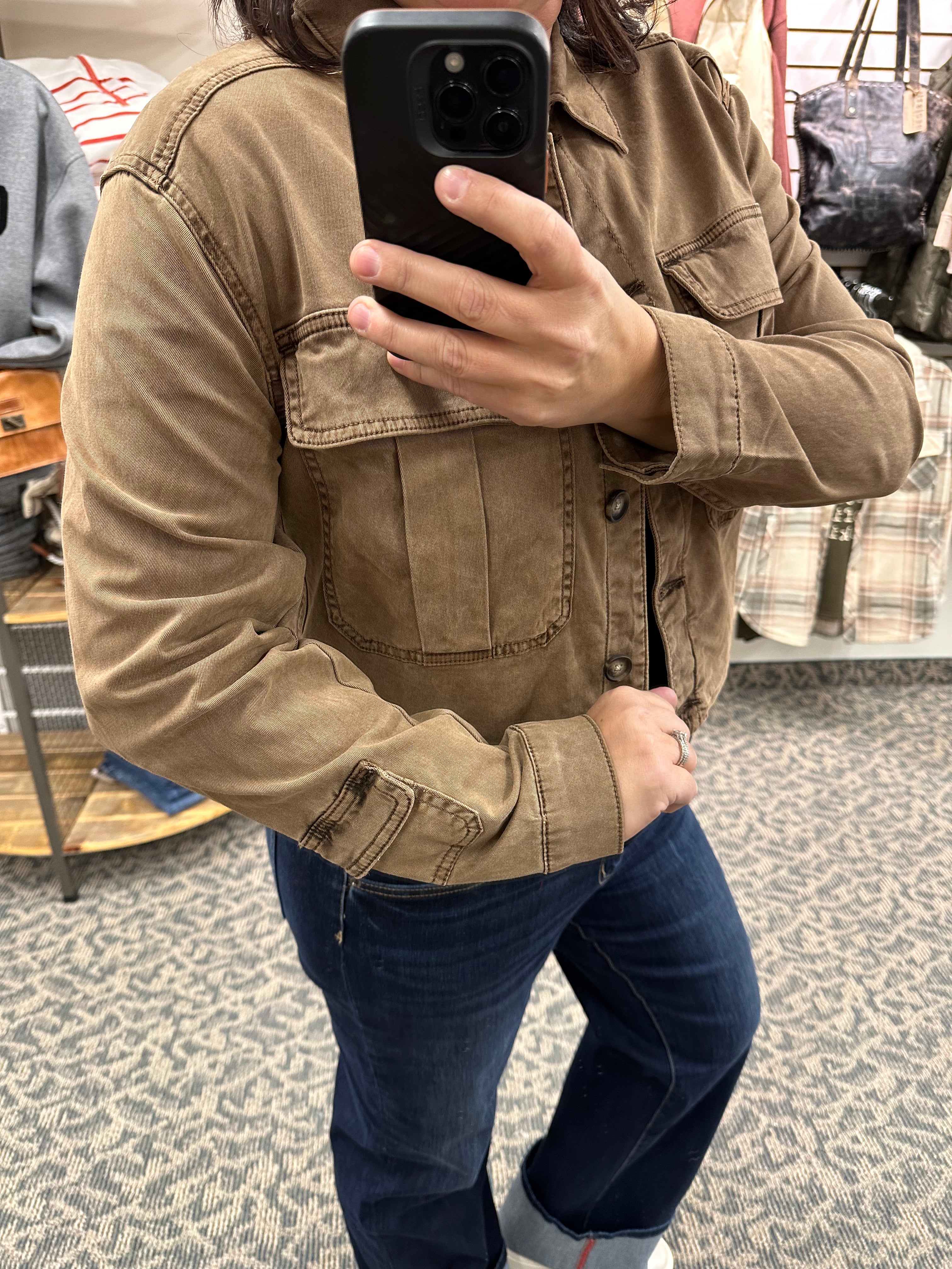 Brown Hendrix Pleated Pocket Jacket (Kut) Outerwear- Jackets KUT FROM THE KLOTH