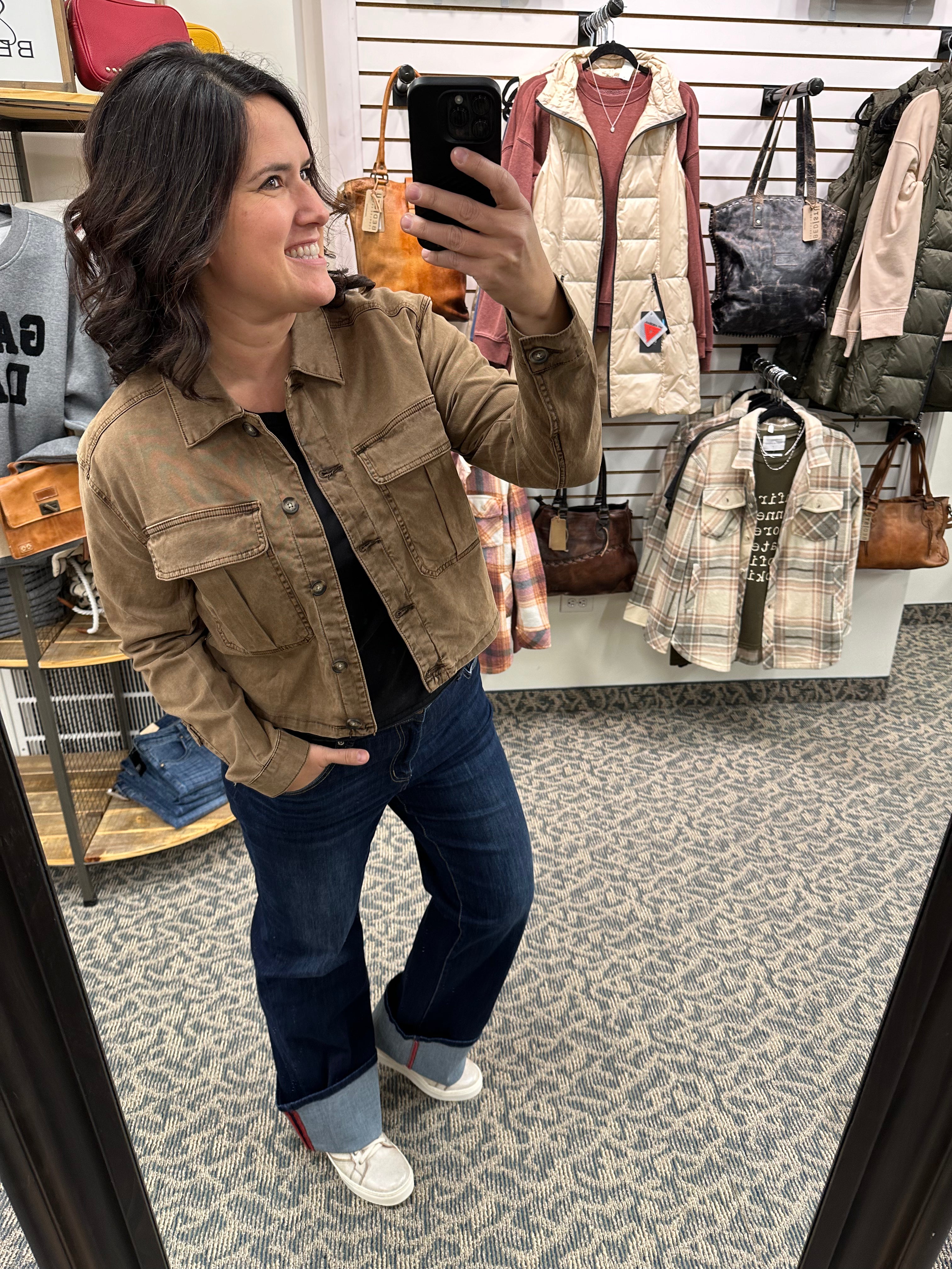 Brown Hendrix Pleated Pocket Jacket (Kut) Outerwear- Jackets KUT FROM THE KLOTH