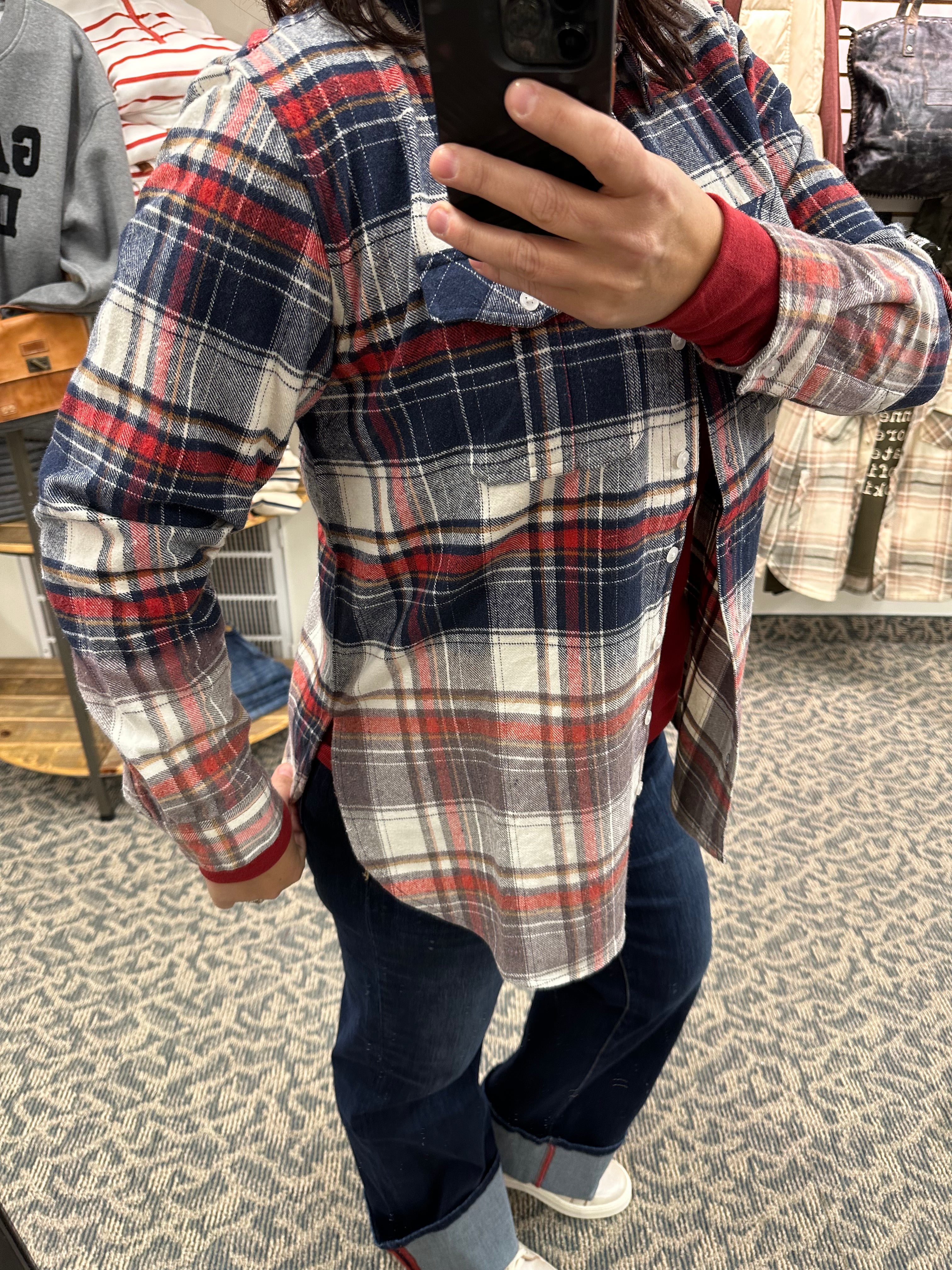 Navy Red Cream Marlee Plaid Tops - Button Ups PANACHE