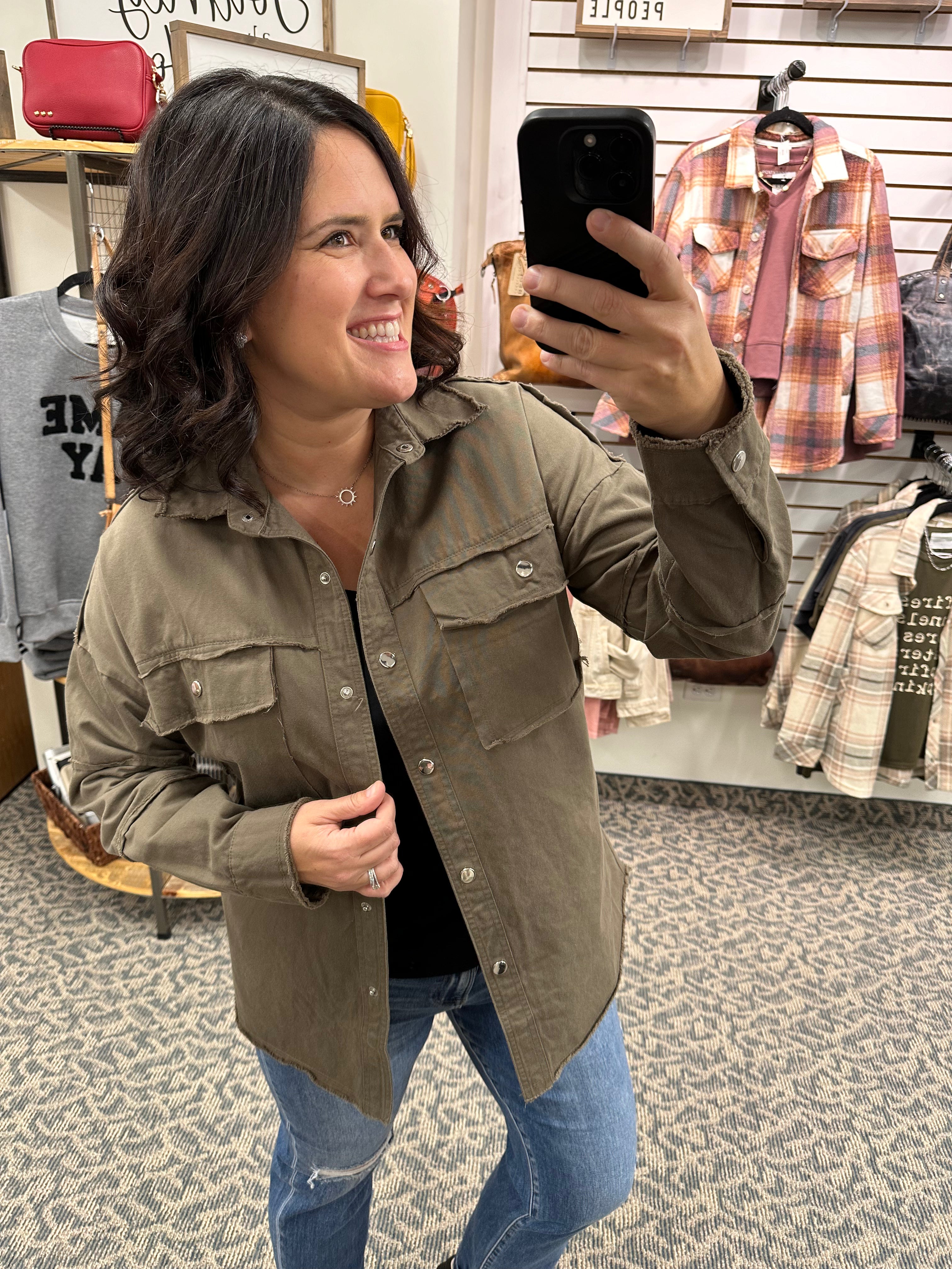 Olive Whiskey Weather Shacket Outerwear- Jackets PANACHE