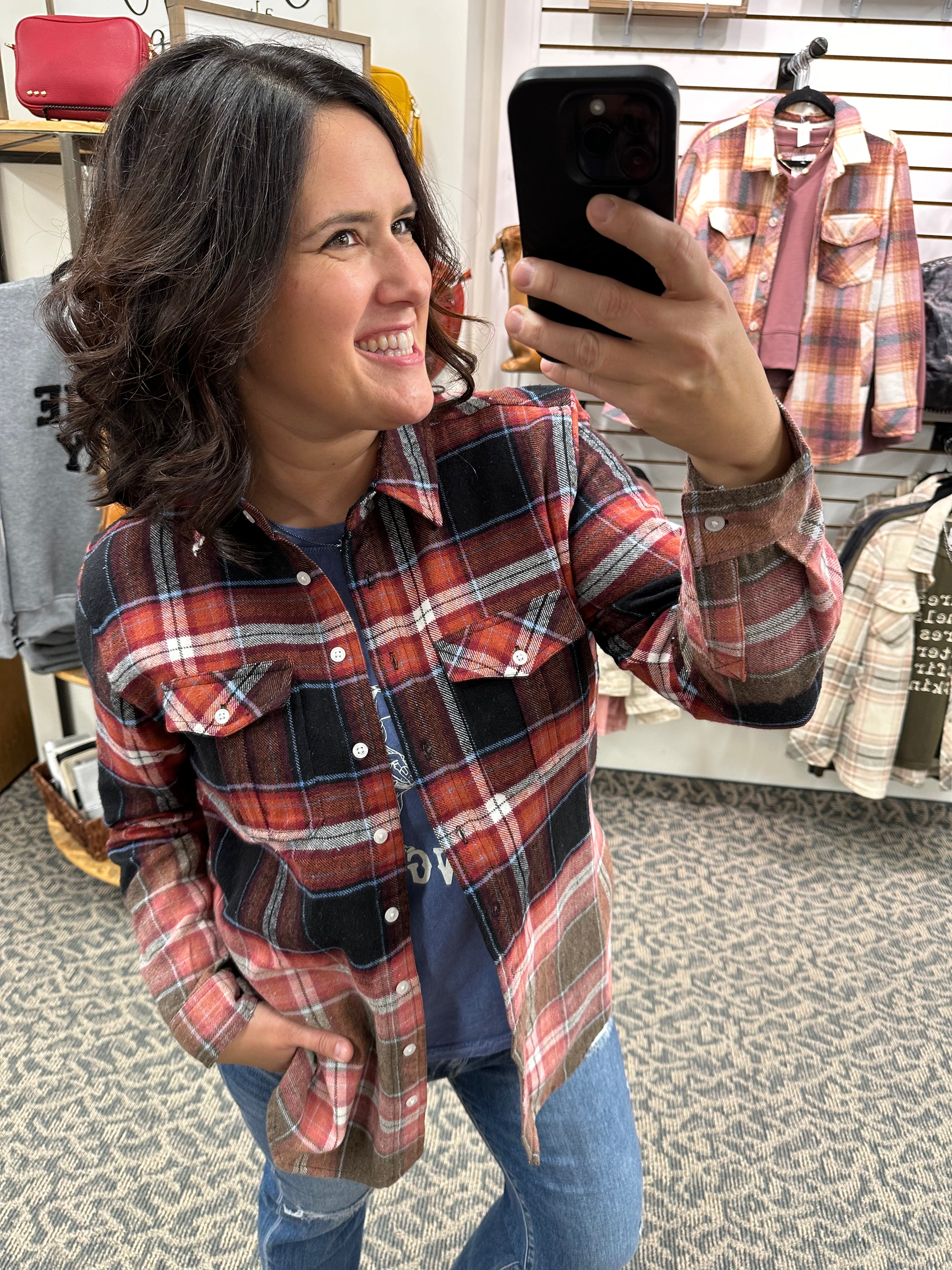 Black Rust Blue Marlee Plaid Tops - Button Ups PANACHE