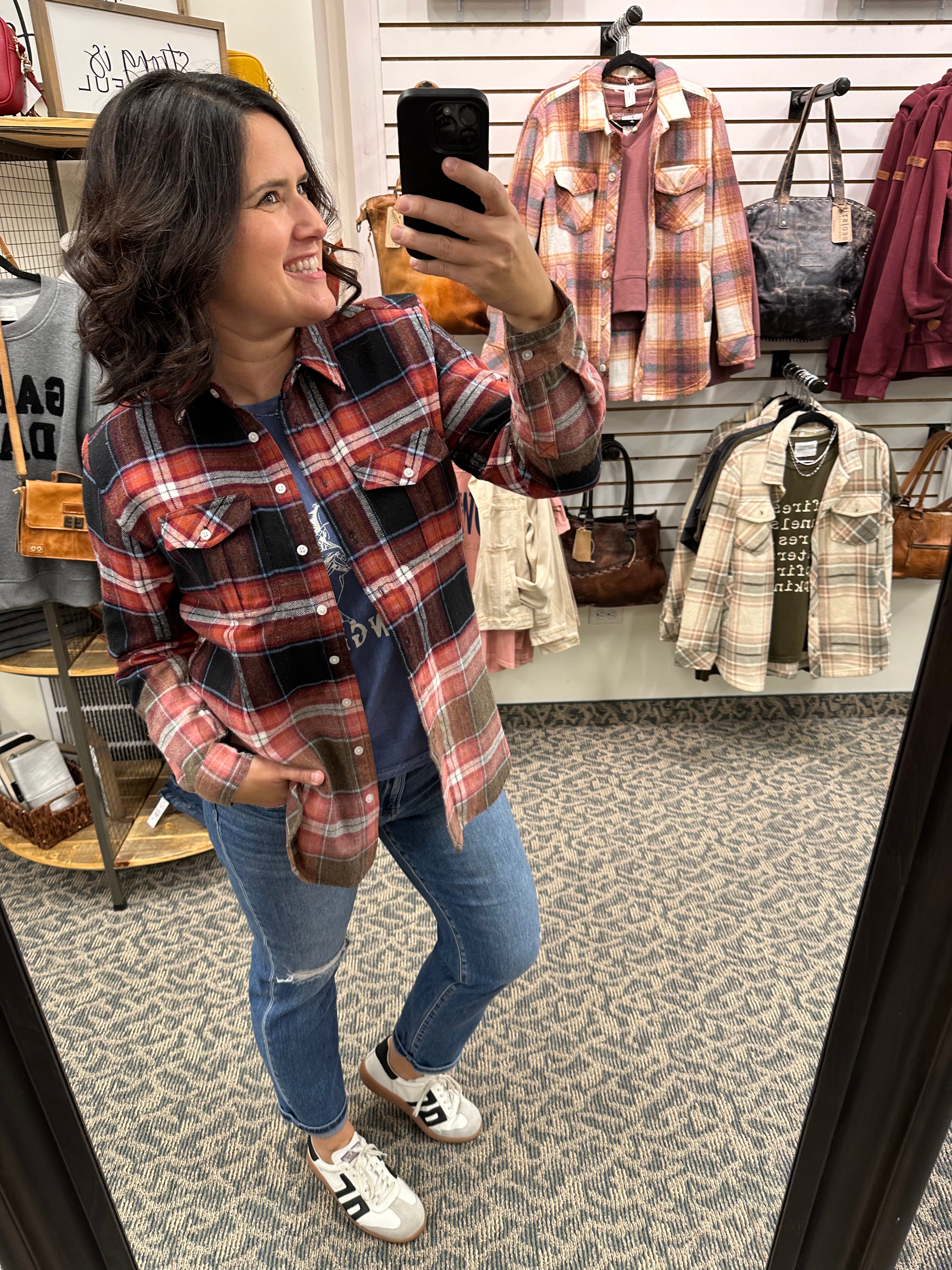 Black Rust Blue Marlee Plaid Tops - Button Ups PANACHE