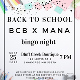 BINGO 9-25 BINGO TICKETS Bluff Creek Boutique