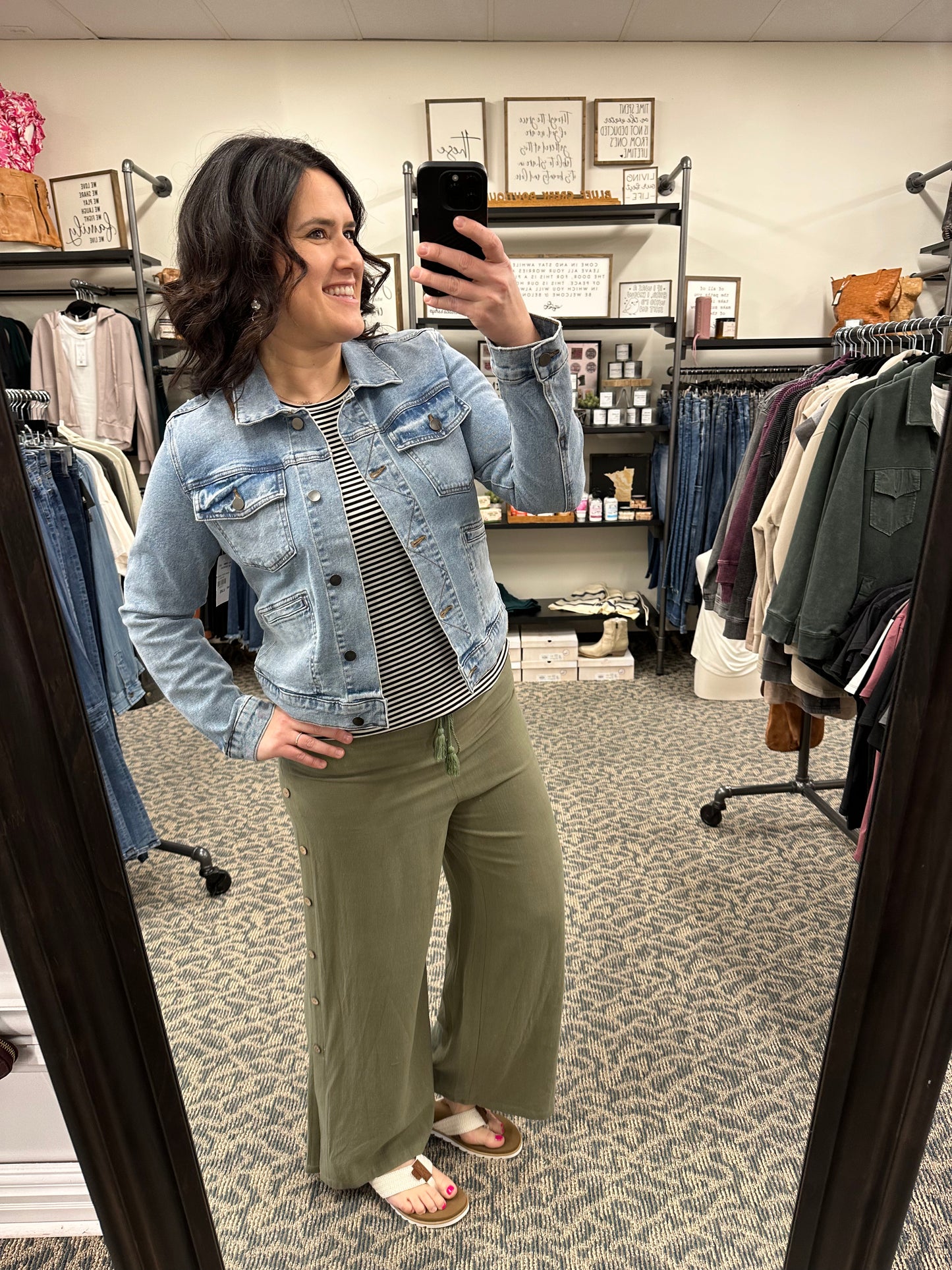 Olive Side Button Pants