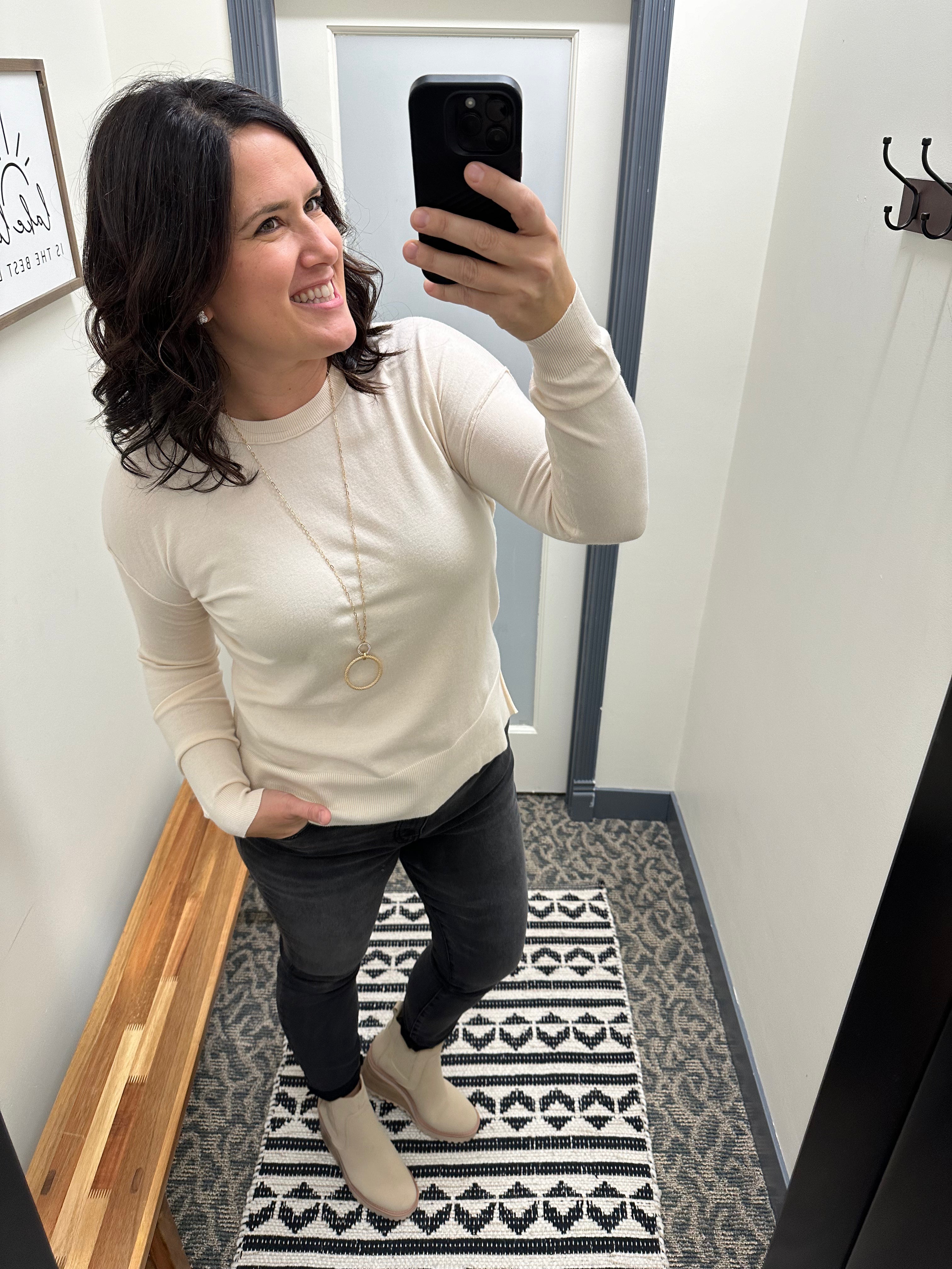 Cream Sweater Top Top - Sweater BE COOL