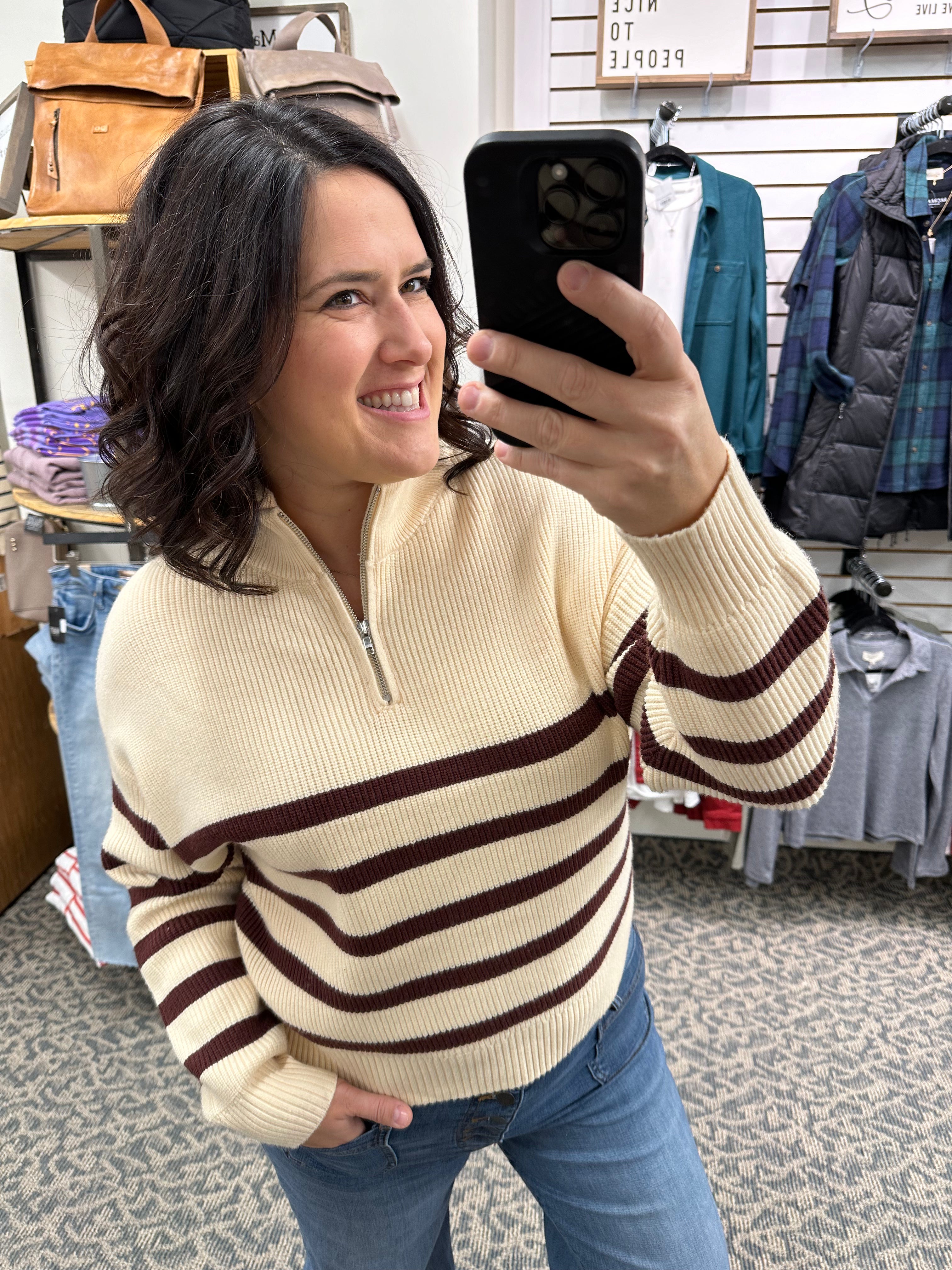 Ivory Brown Stripe Russell Pullover Top - Sweater THREAD & SUPPLY