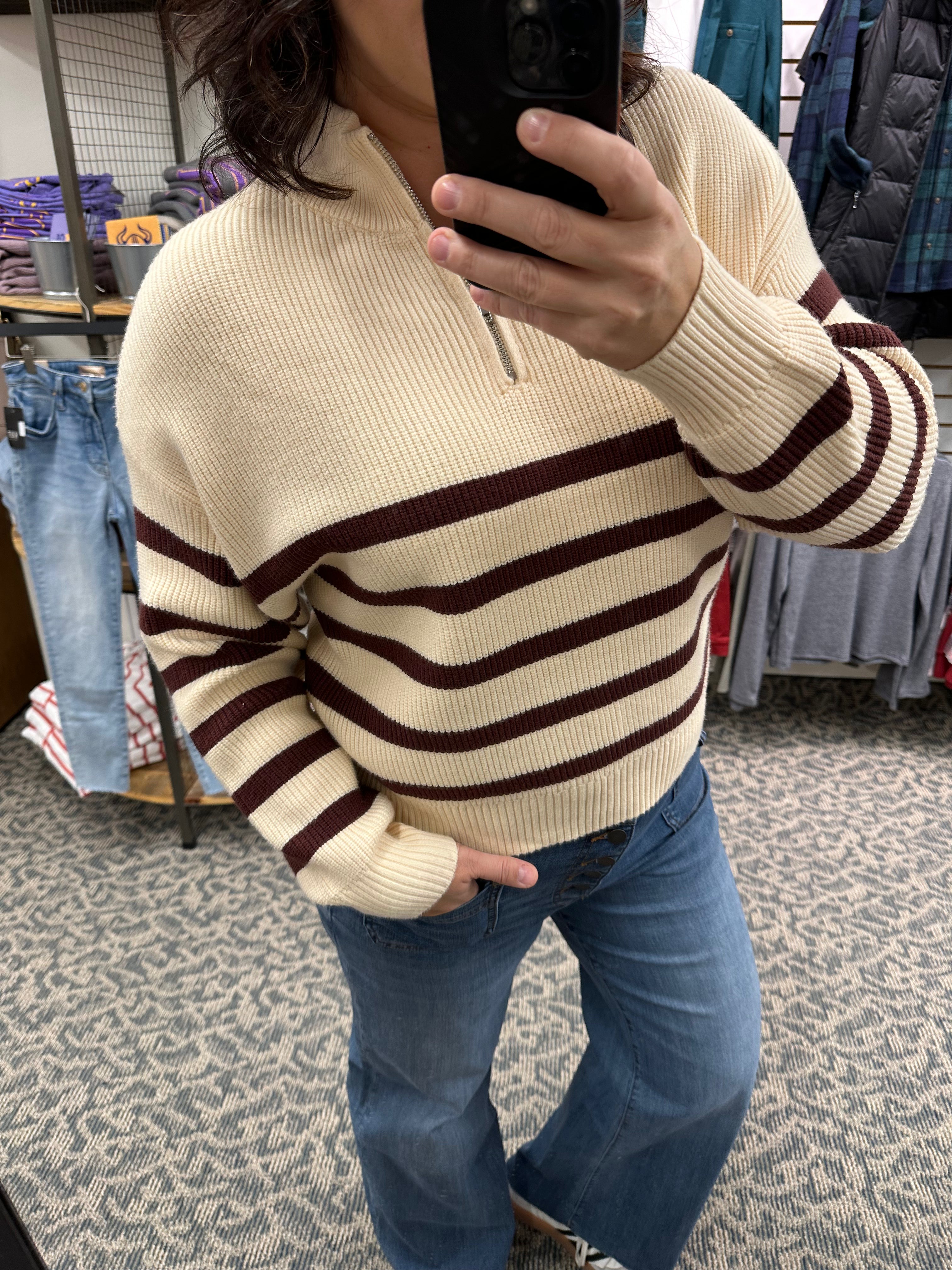 Ivory Brown Stripe Russell Pullover Top - Sweater THREAD & SUPPLY