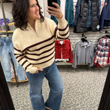 Ivory Brown Stripe Russell Pullover Top - Sweater THREAD & SUPPLY