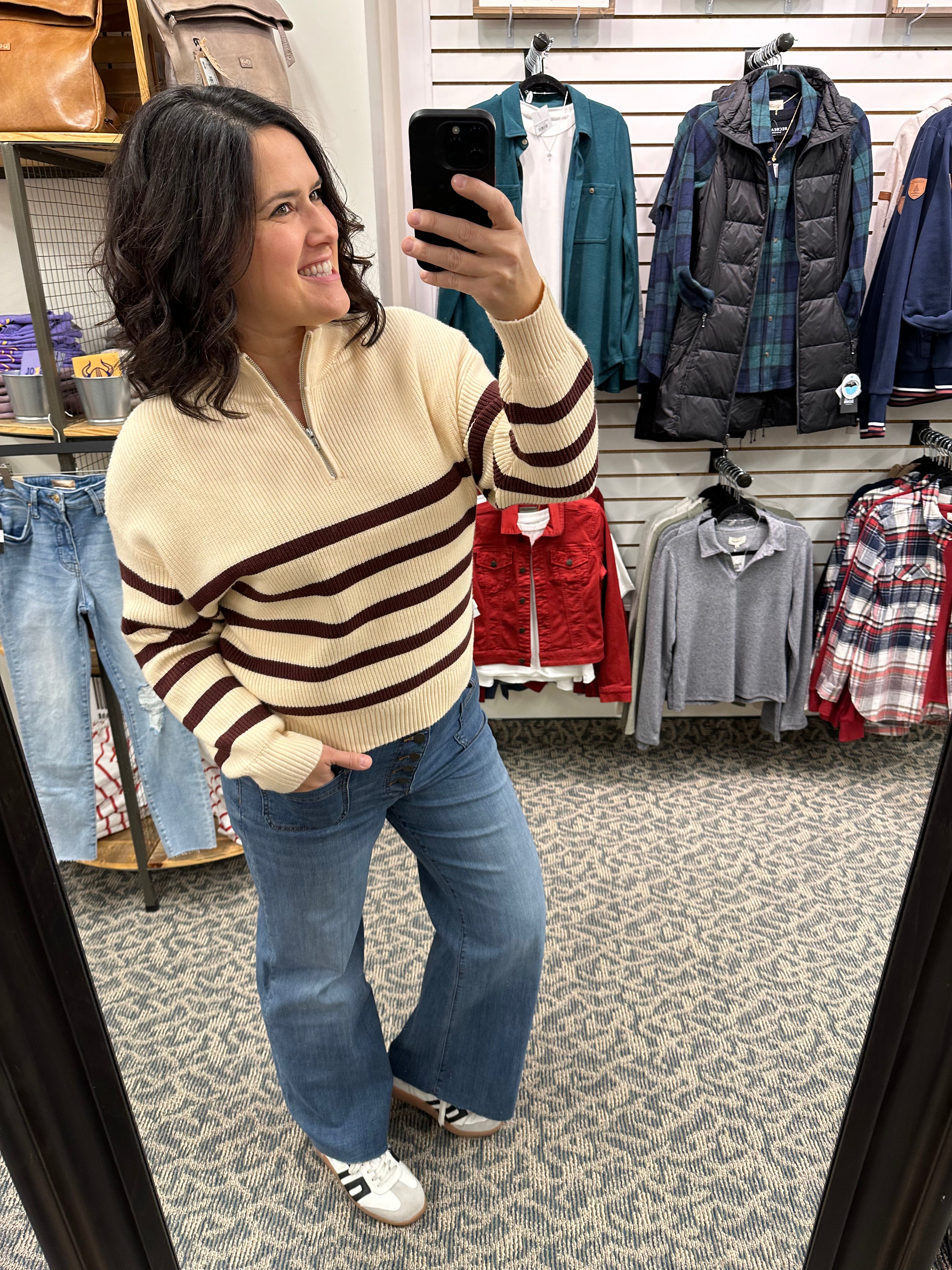 Ivory Brown Stripe Russell Pullover Top - Sweater THREAD & SUPPLY