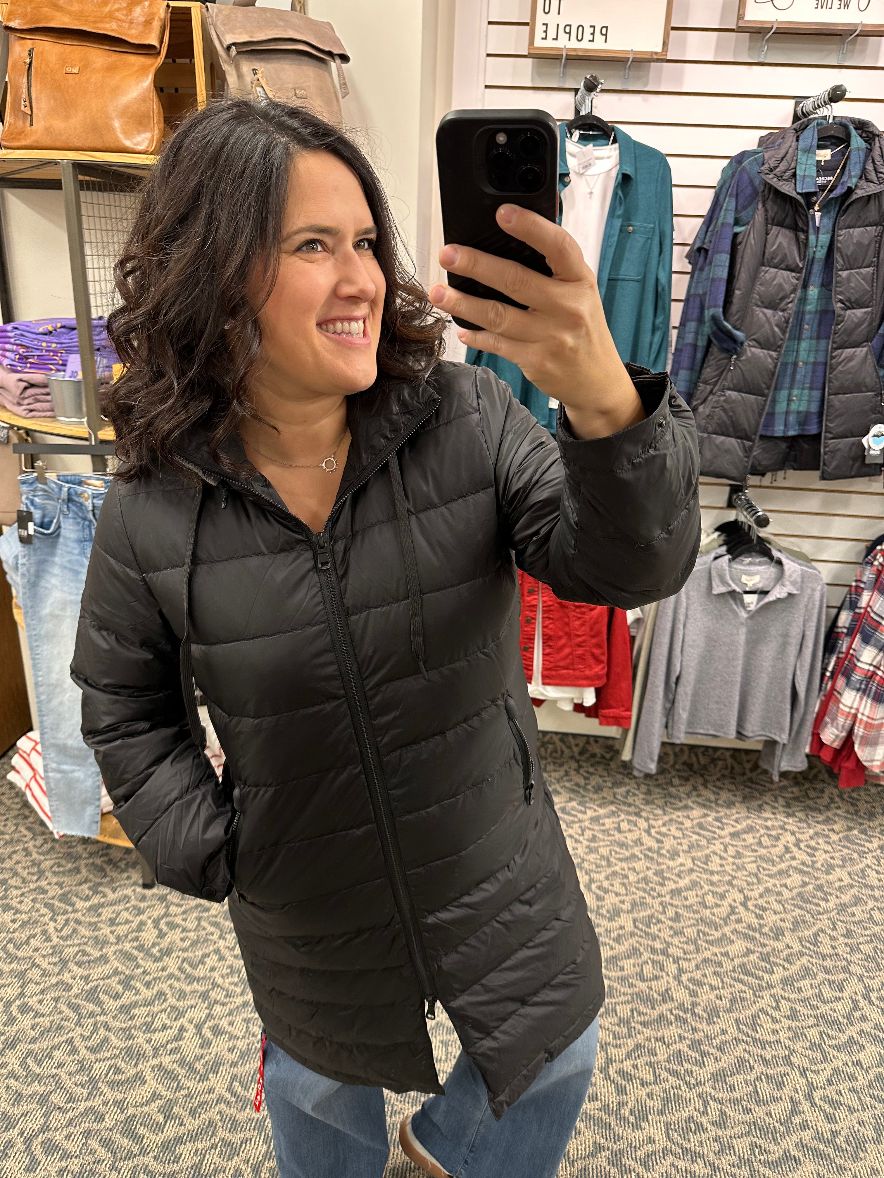 Black Quilted Hooded Jacket Outerwear- Jackets Anorak