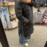 Black Quilted Hooded Jacket Outerwear- Jackets Anorak