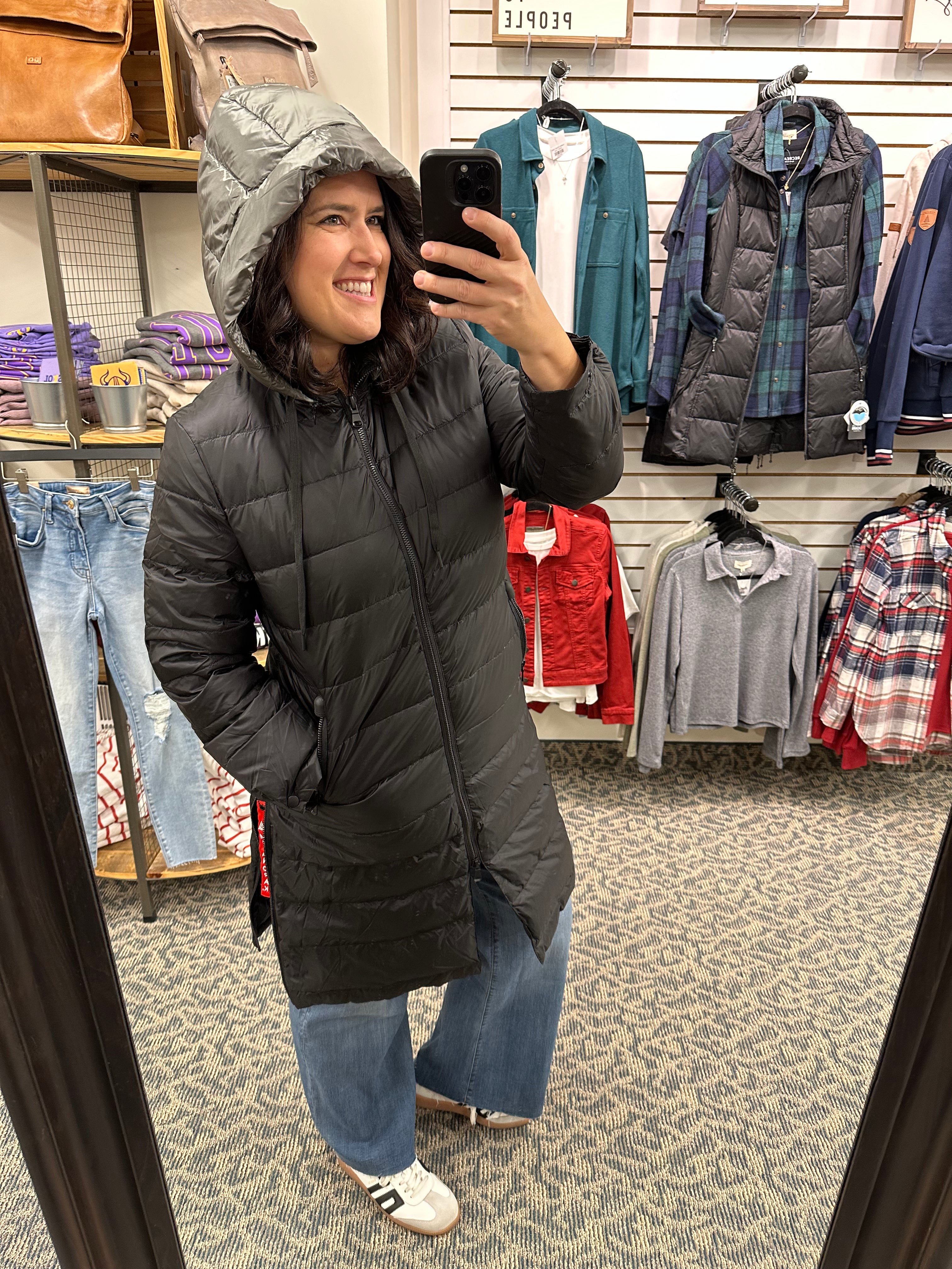 Black Quilted Hooded Jacket Outerwear- Jackets Anorak