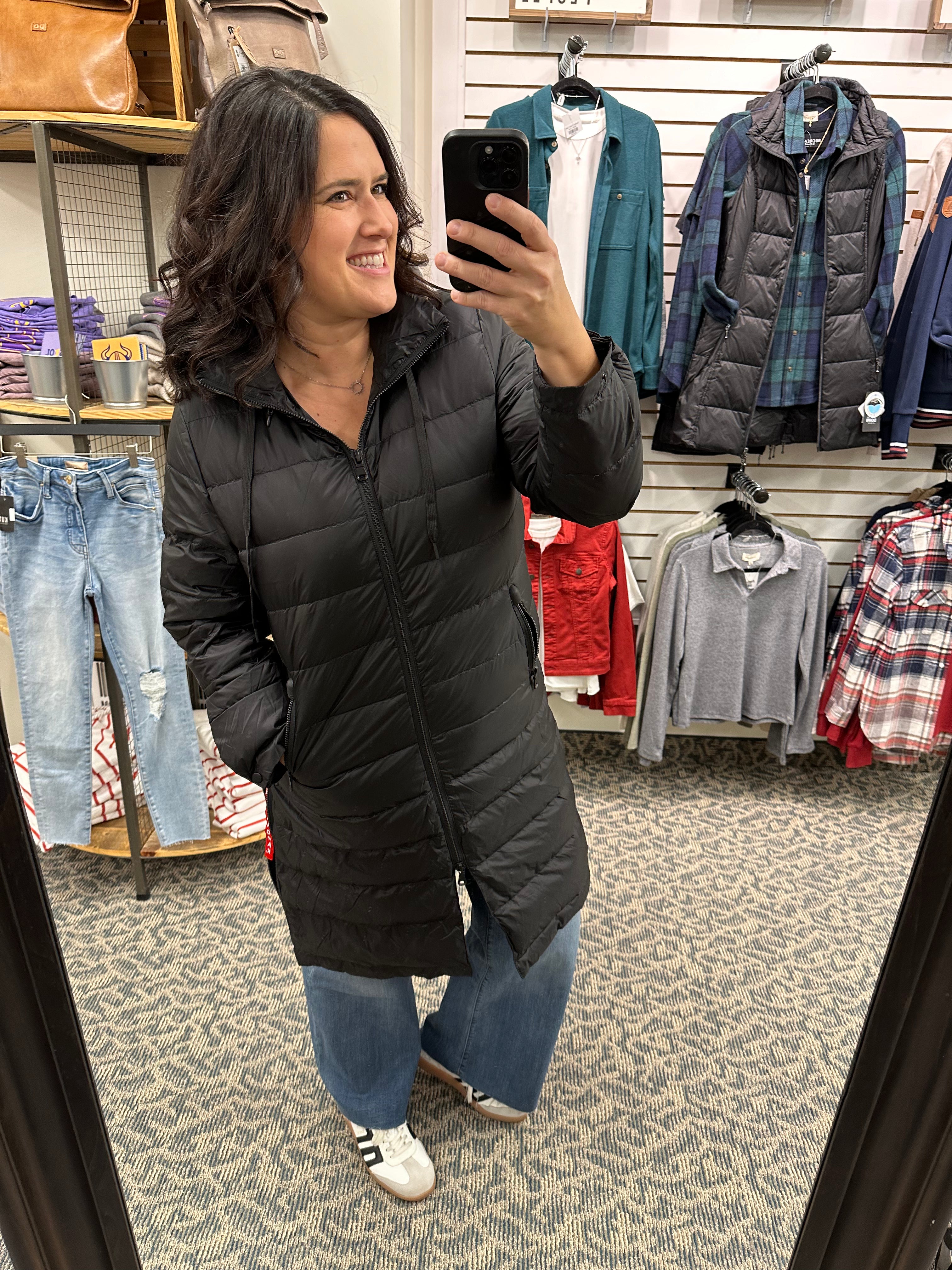Black Quilted Hooded Jacket Outerwear- Jackets Anorak