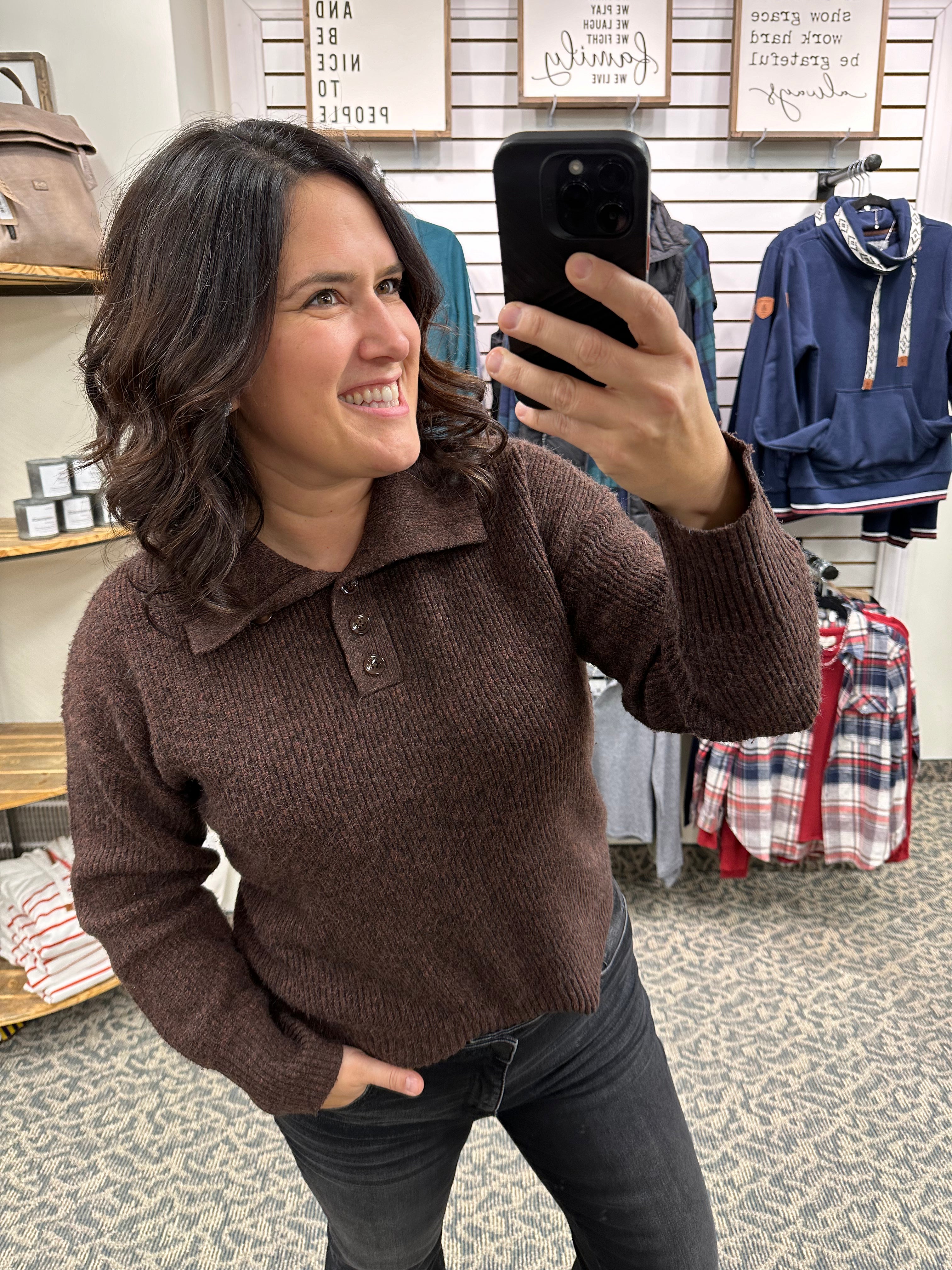 Heather Coffee Amaya Sweater Top - Sweater THREAD & SUPPLY