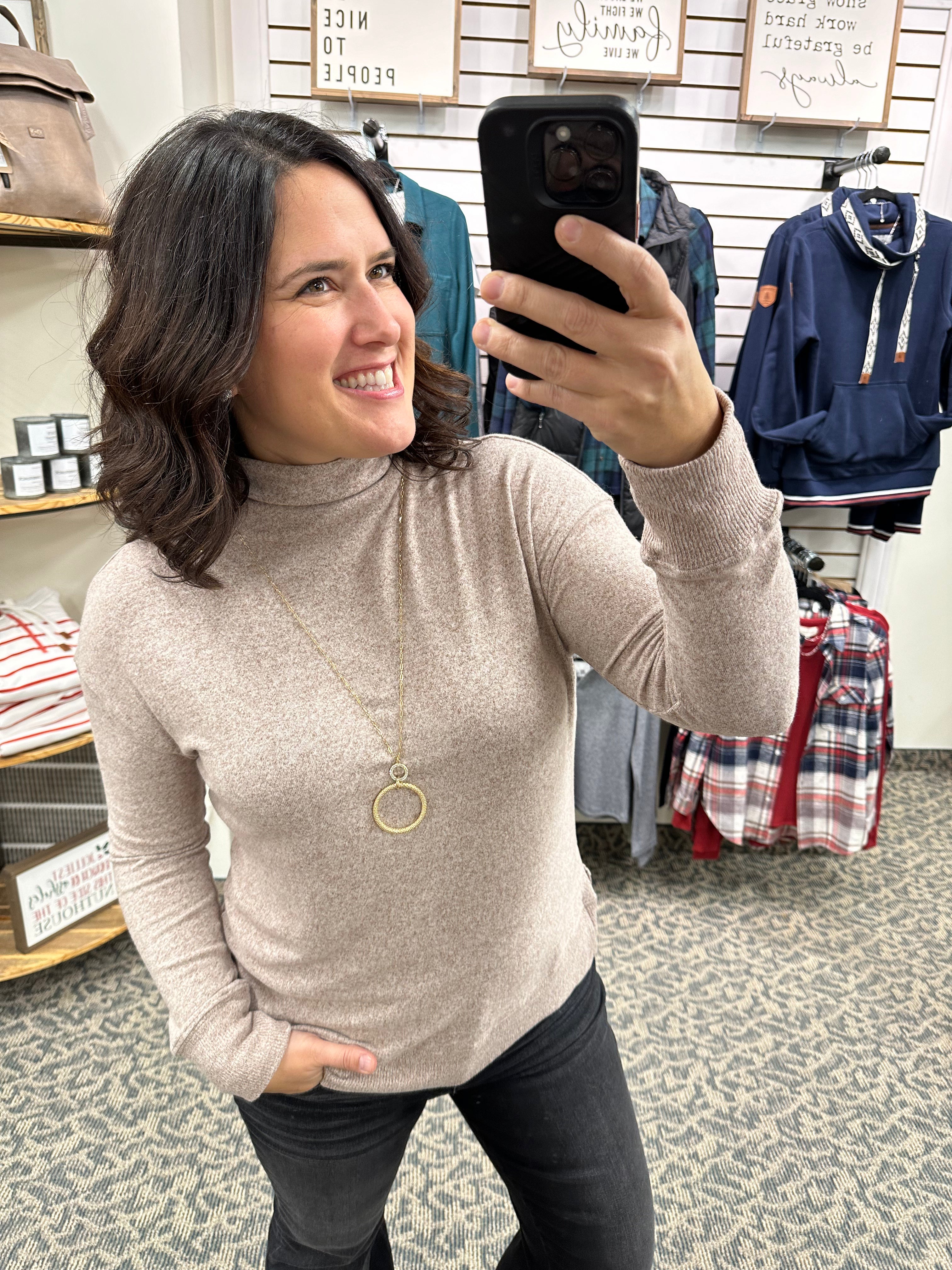 Mocha Mockneck Sweater Top - Sweater BE COOL