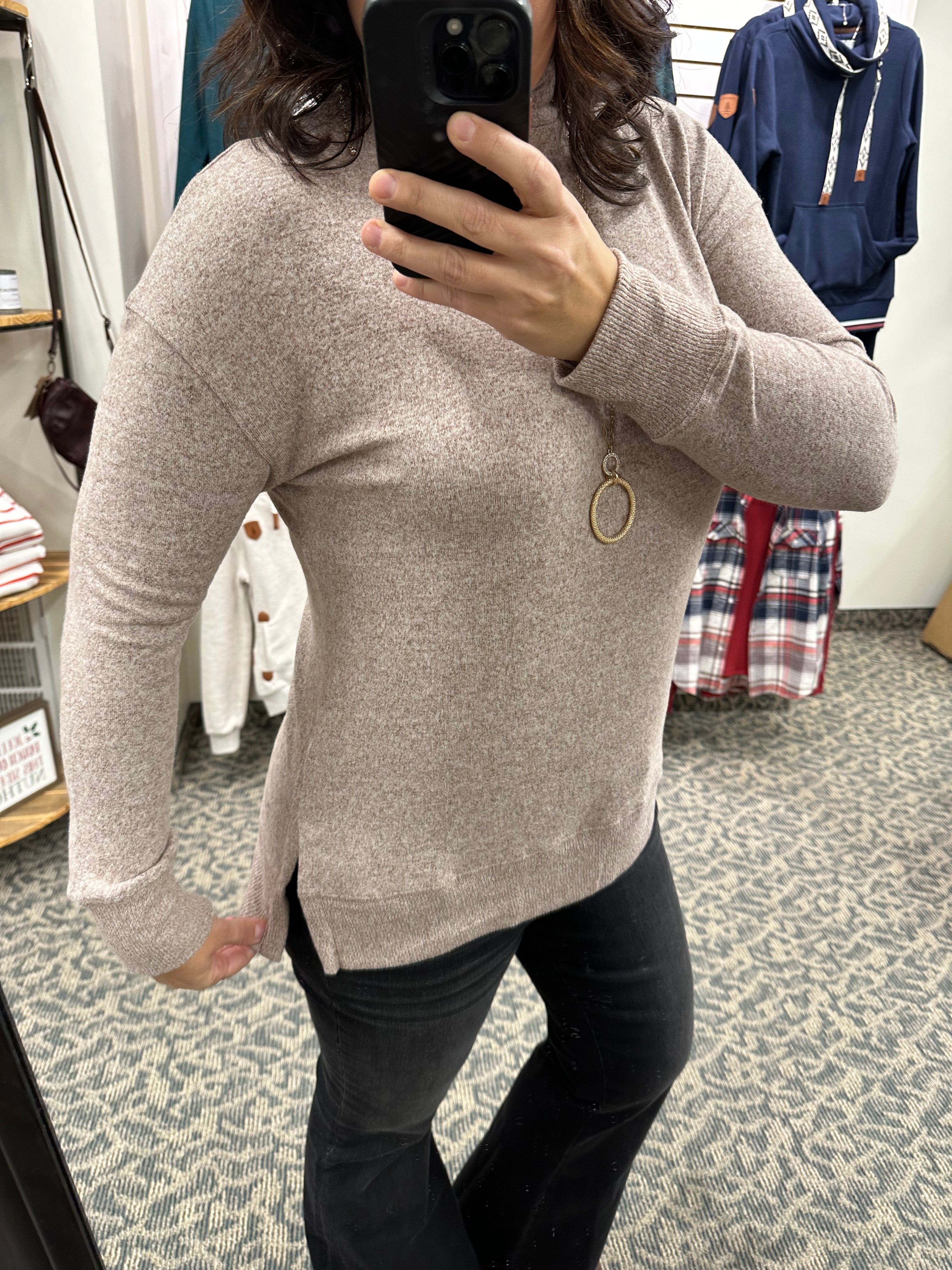 Mocha Mockneck Sweater Top - Sweater BE COOL