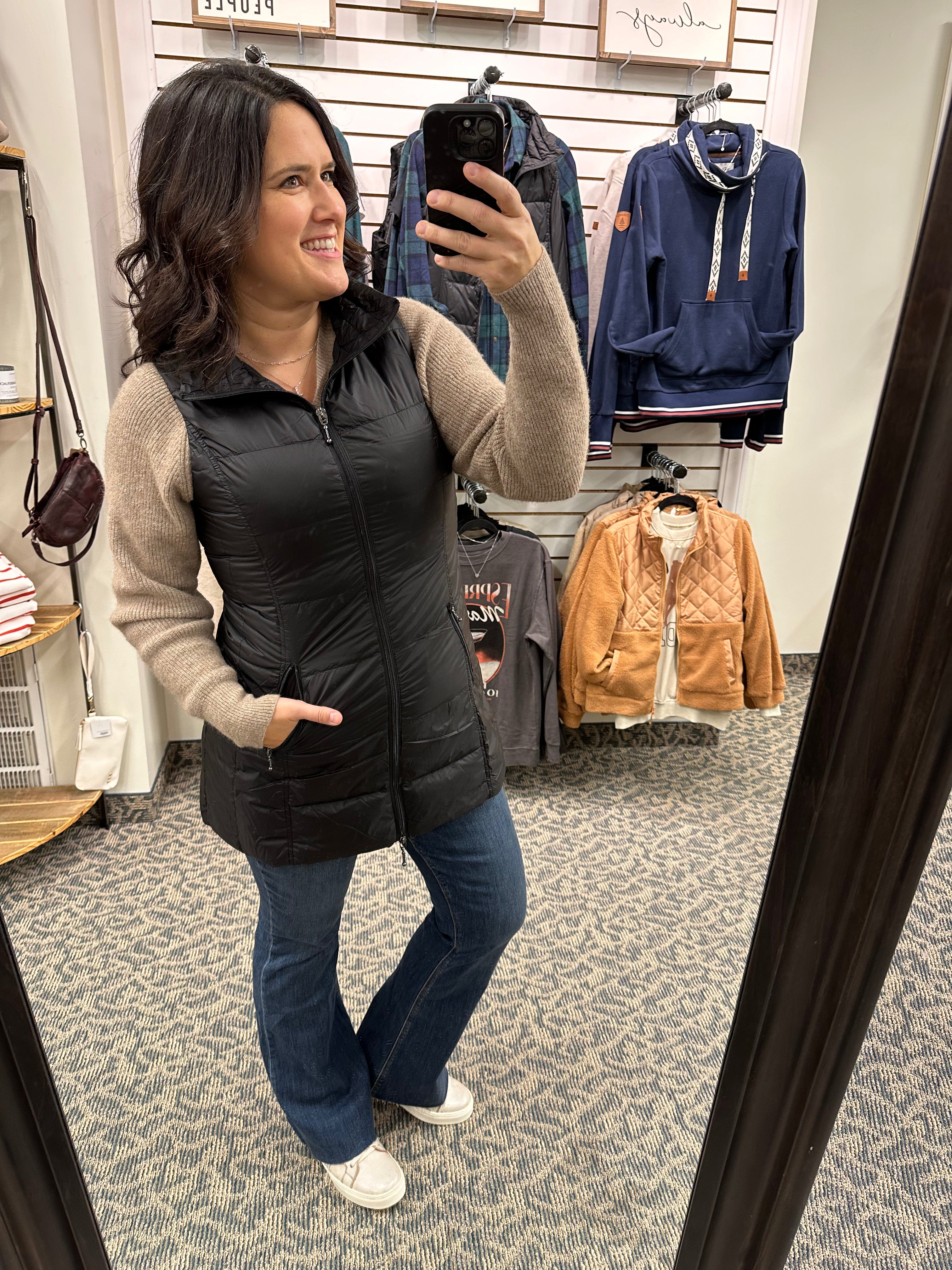 Long Black Down Vest Outerwear - Vest Anorak