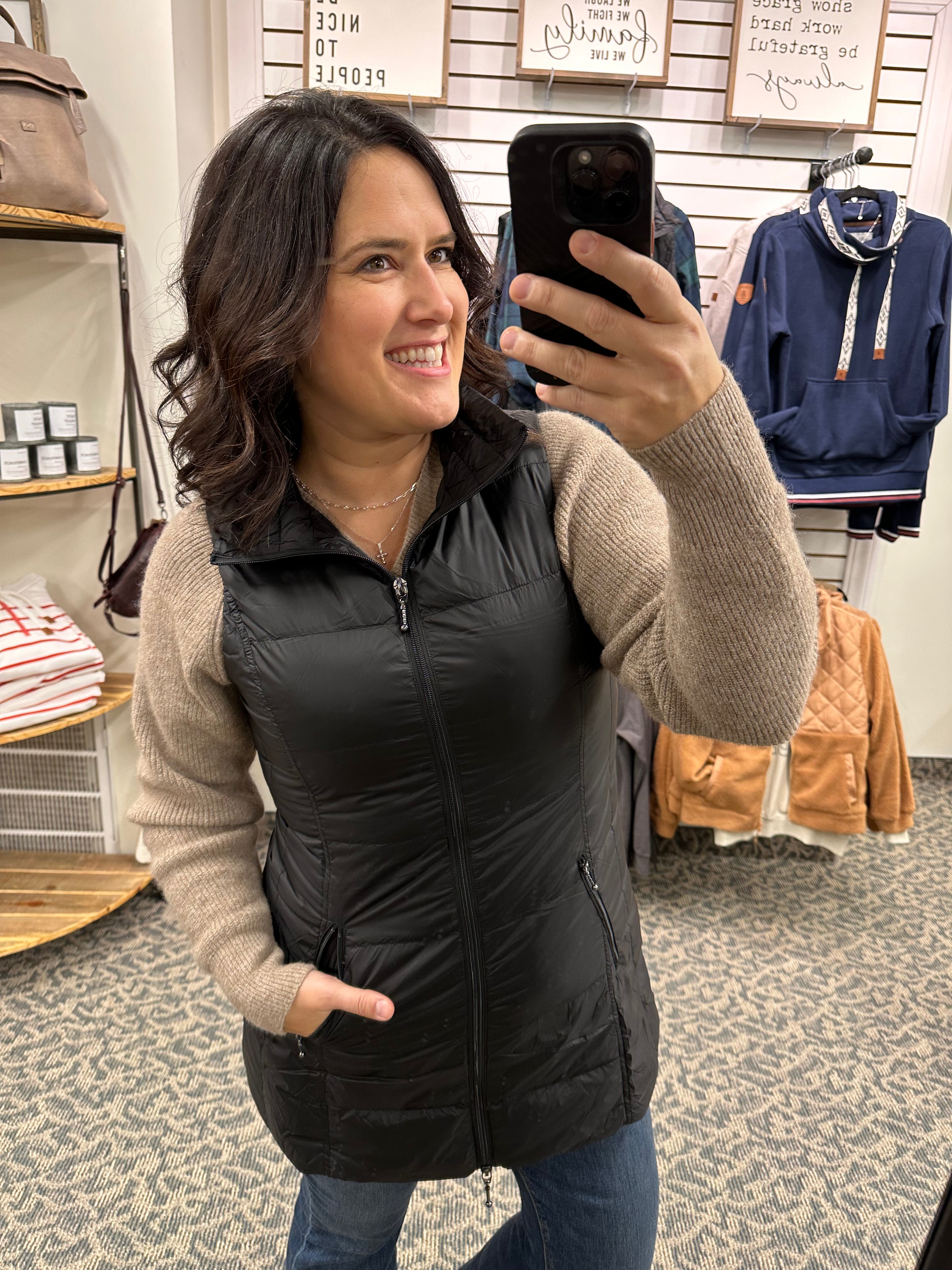 Long Black Down Vest Outerwear - Vest Anorak
