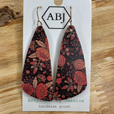 Navy Pink Floral Leather Earrings Jewelry - Earrings ARTIFACTS JESSICA LYNCH