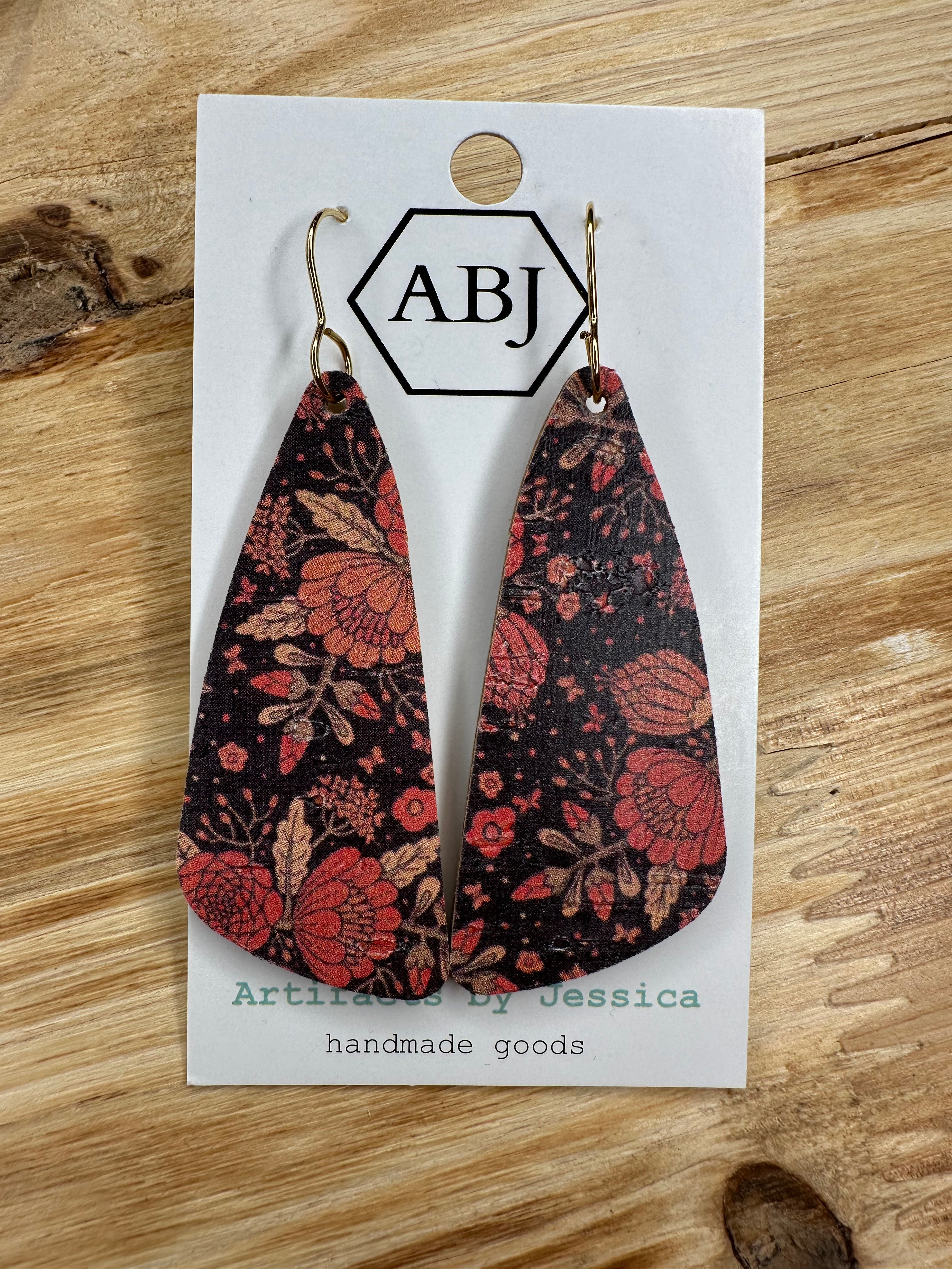 Navy Pink Floral Leather Earrings Jewelry - Earrings ARTIFACTS JESSICA LYNCH