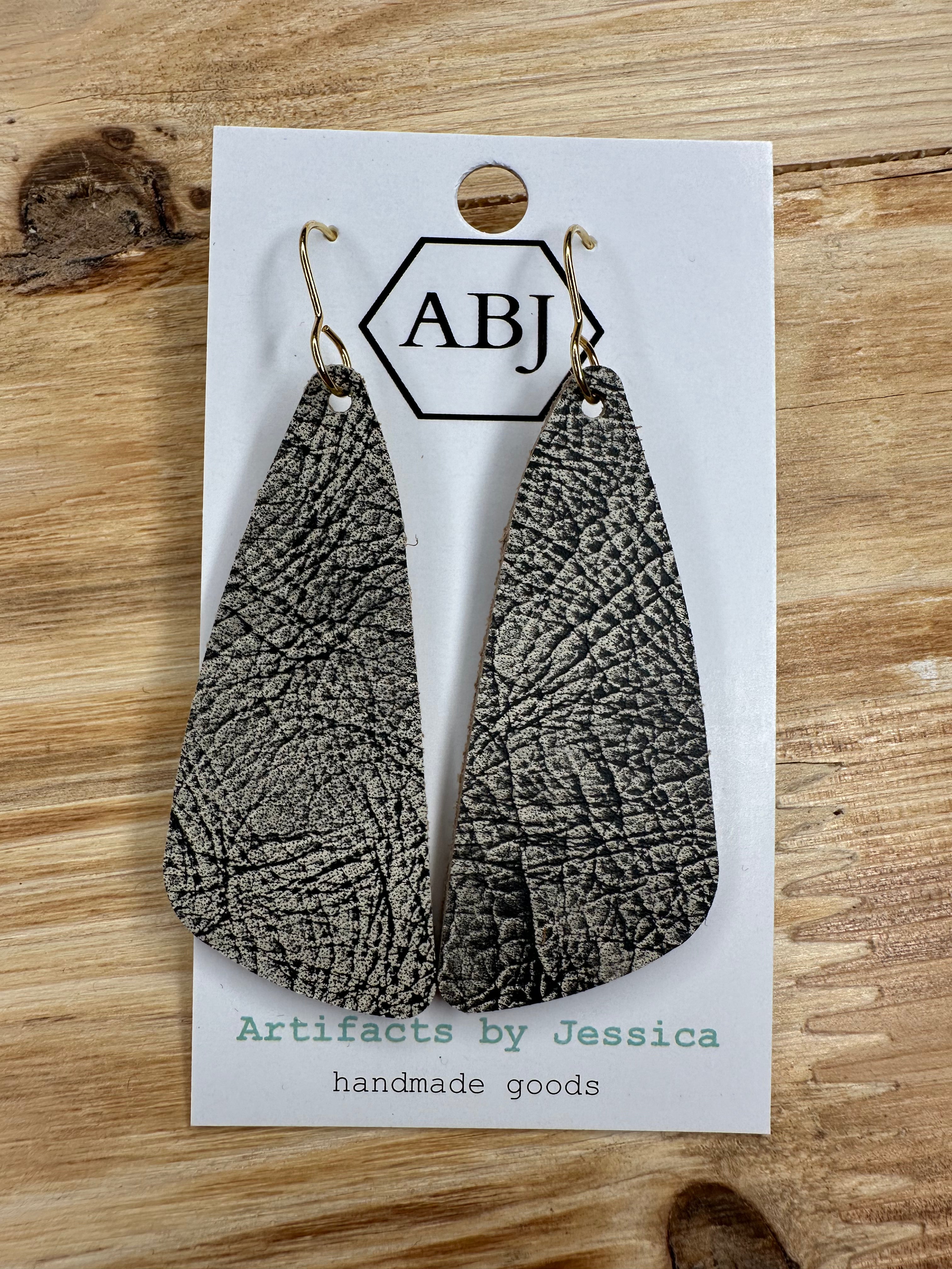 Black Cream Print Leather Earrings Jewelry - Earrings ARTIFACTS JESSICA LYNCH