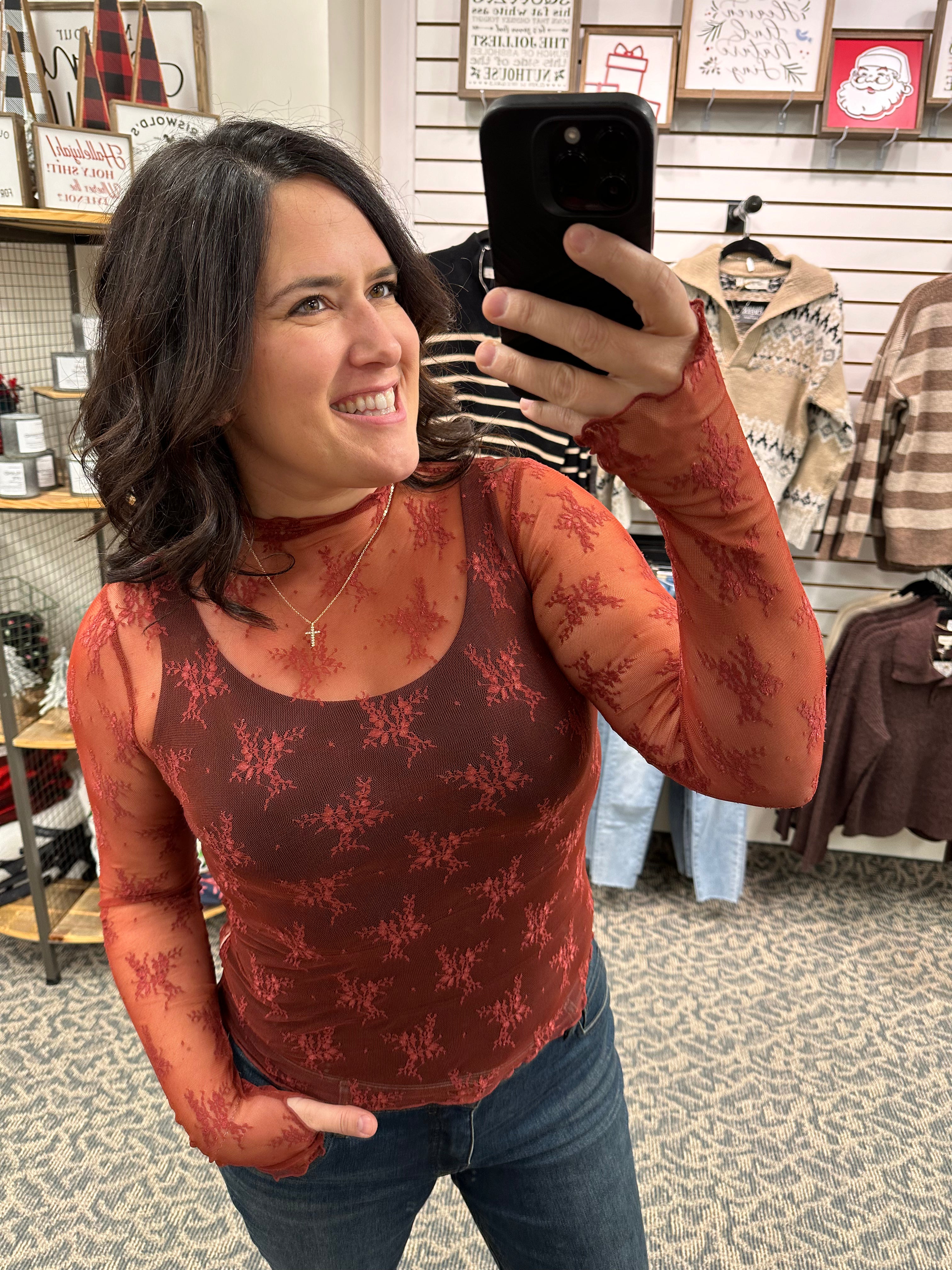 Brick Lace Long Sleeve w/thumbholes Tops- Blouses HEM & THREAD