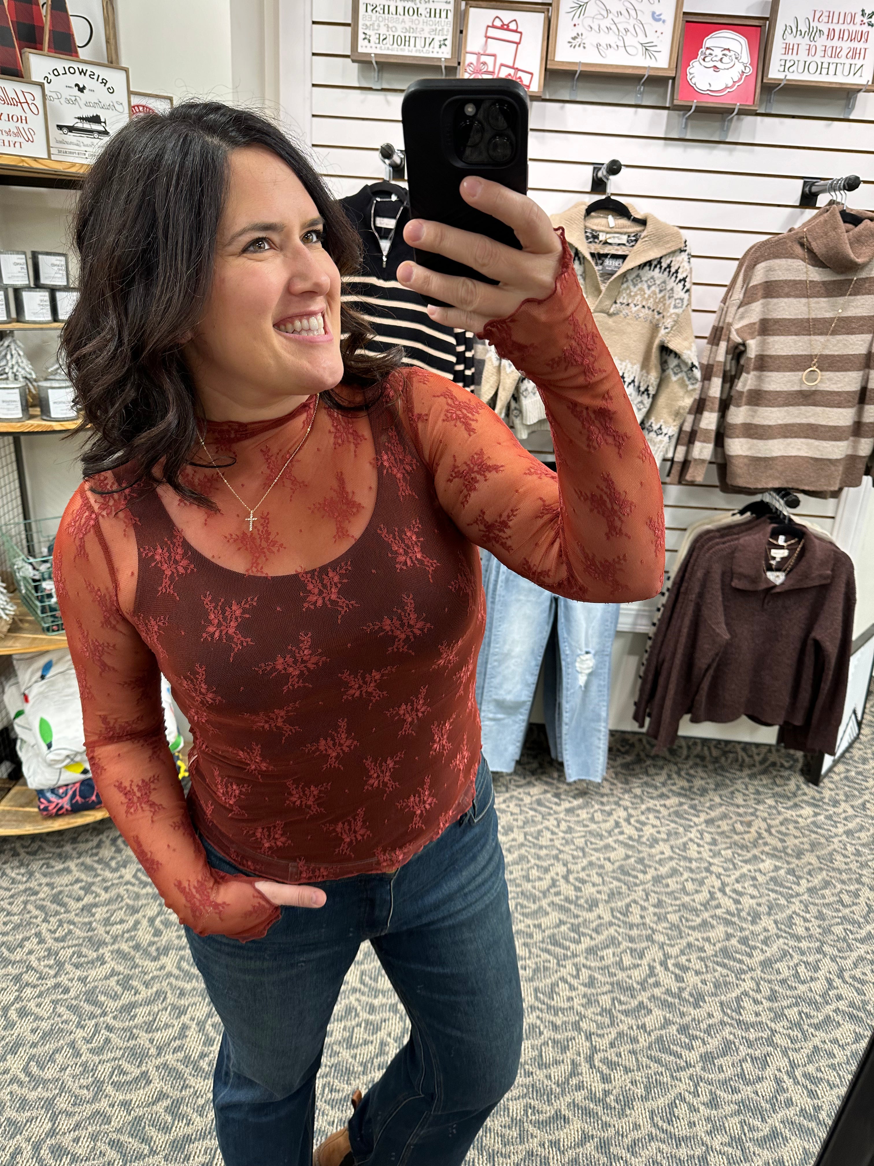 Brick Lace Long Sleeve w/thumbholes Tops- Blouses HEM & THREAD